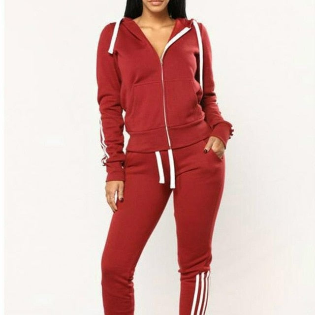 2 piece Winter Tracksuit Women Set Harajuku Sportwear Hooded Sweatshirt Zipper