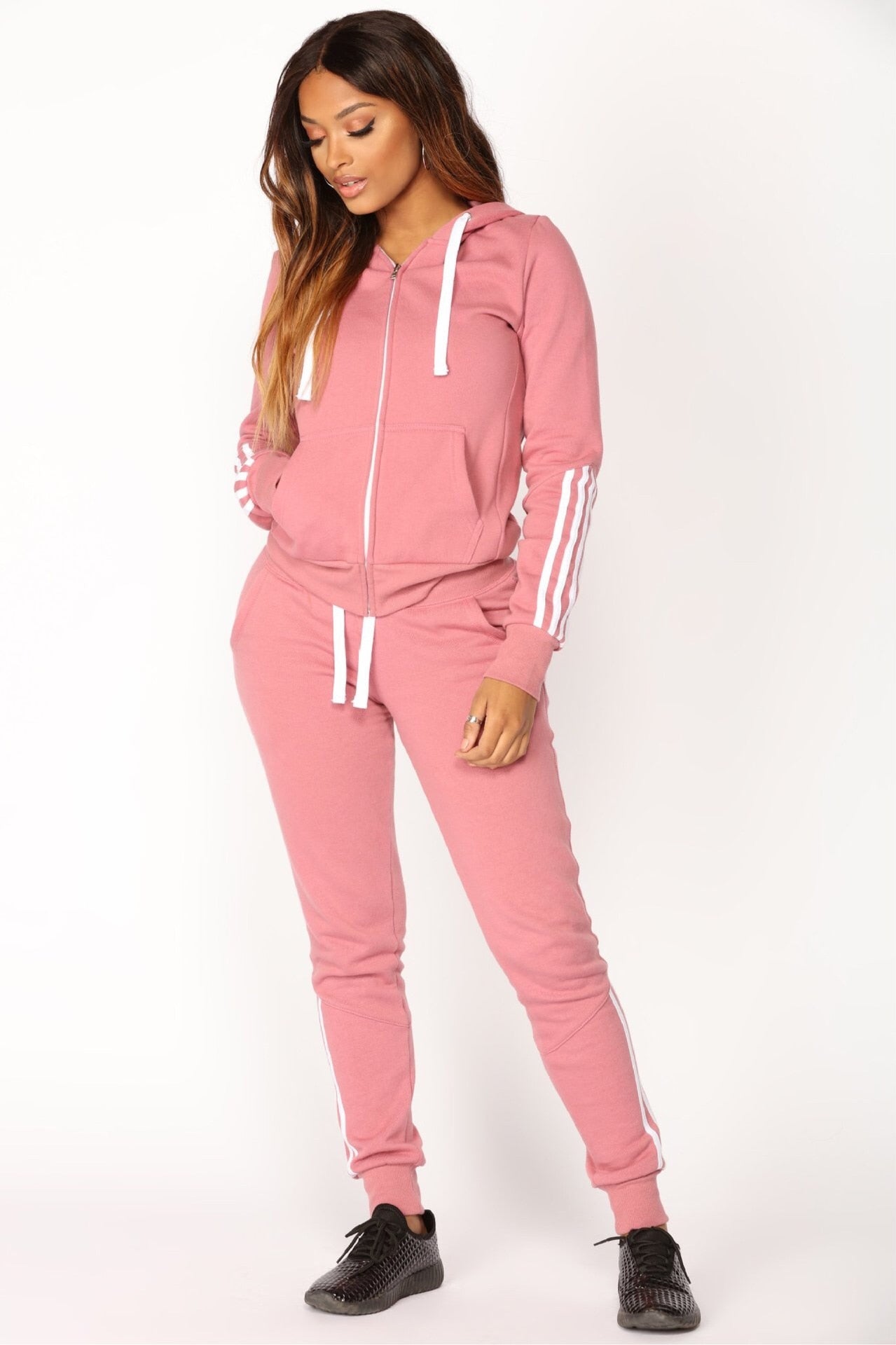 2 piece Winter Tracksuit Women Set Harajuku Sportwear Hooded Sweatshirt Zipper