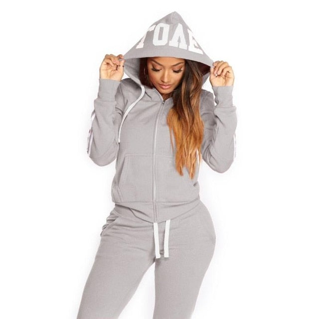 2 piece Winter Tracksuit Women Set Harajuku Sportwear Hooded Sweatshirt Zipper