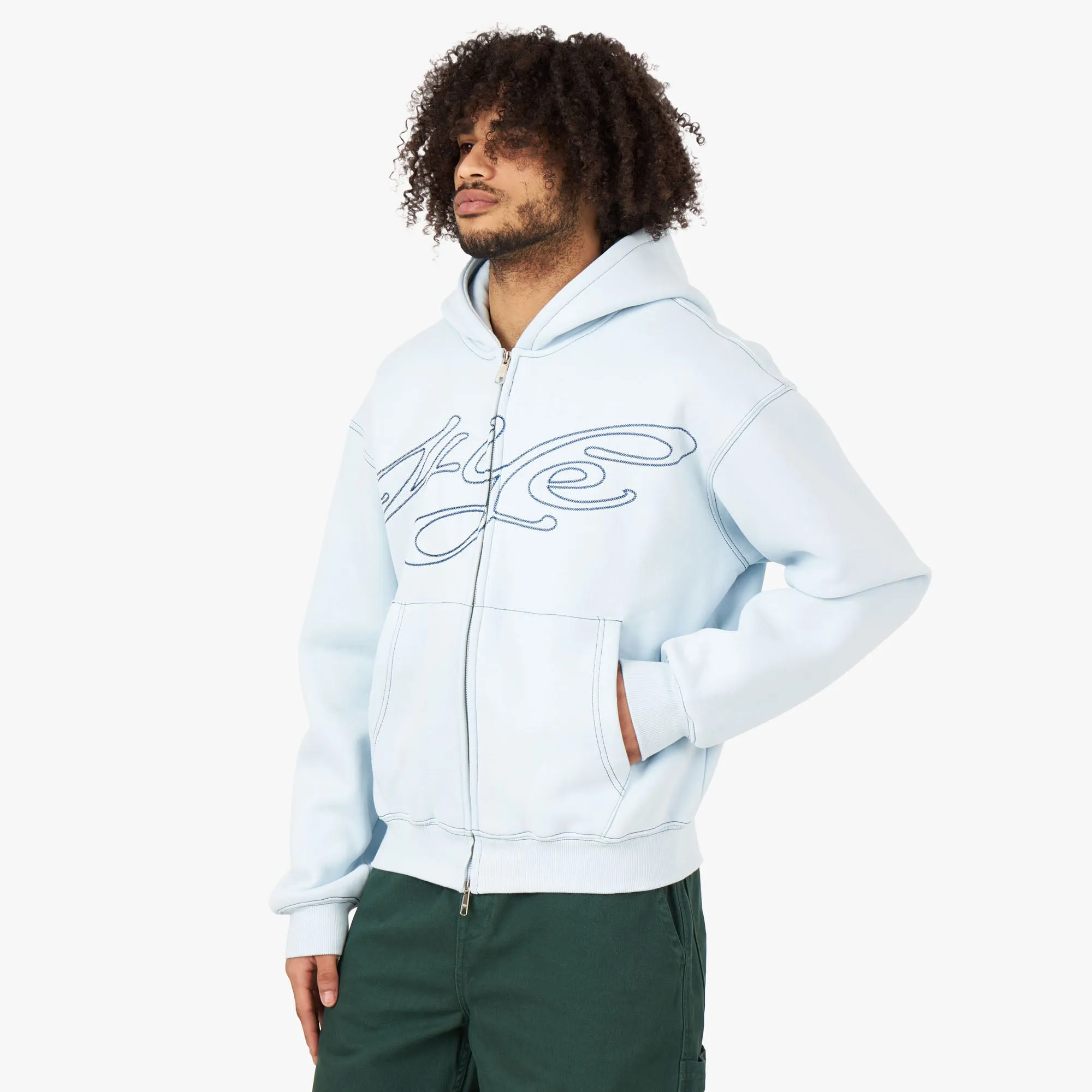 4YE Signature Logo Zip Hoodie / Baby Blue