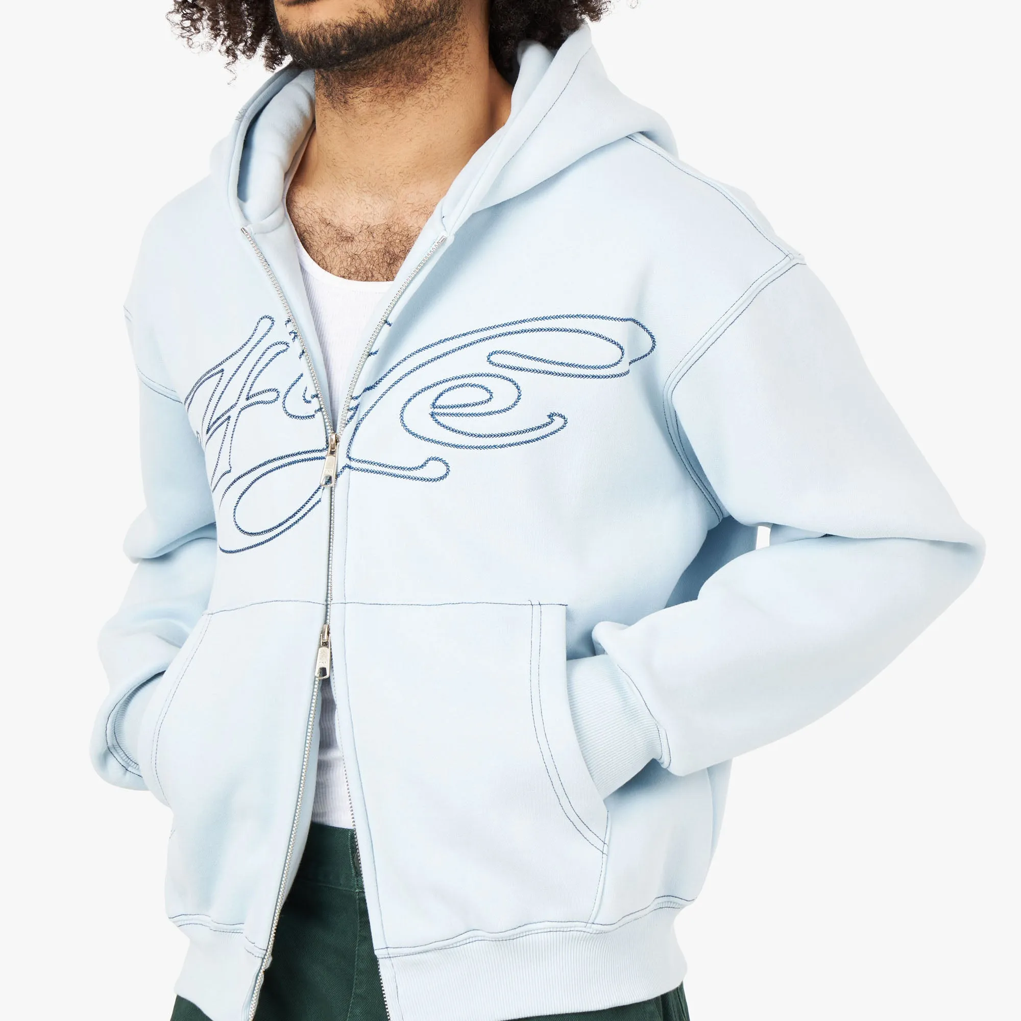 4YE Signature Logo Zip Hoodie / Baby Blue