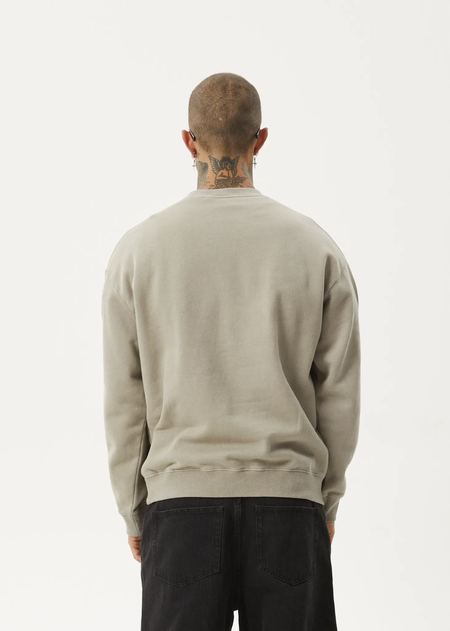 AFENDS Mens Repeat - Crew Neck - Olive