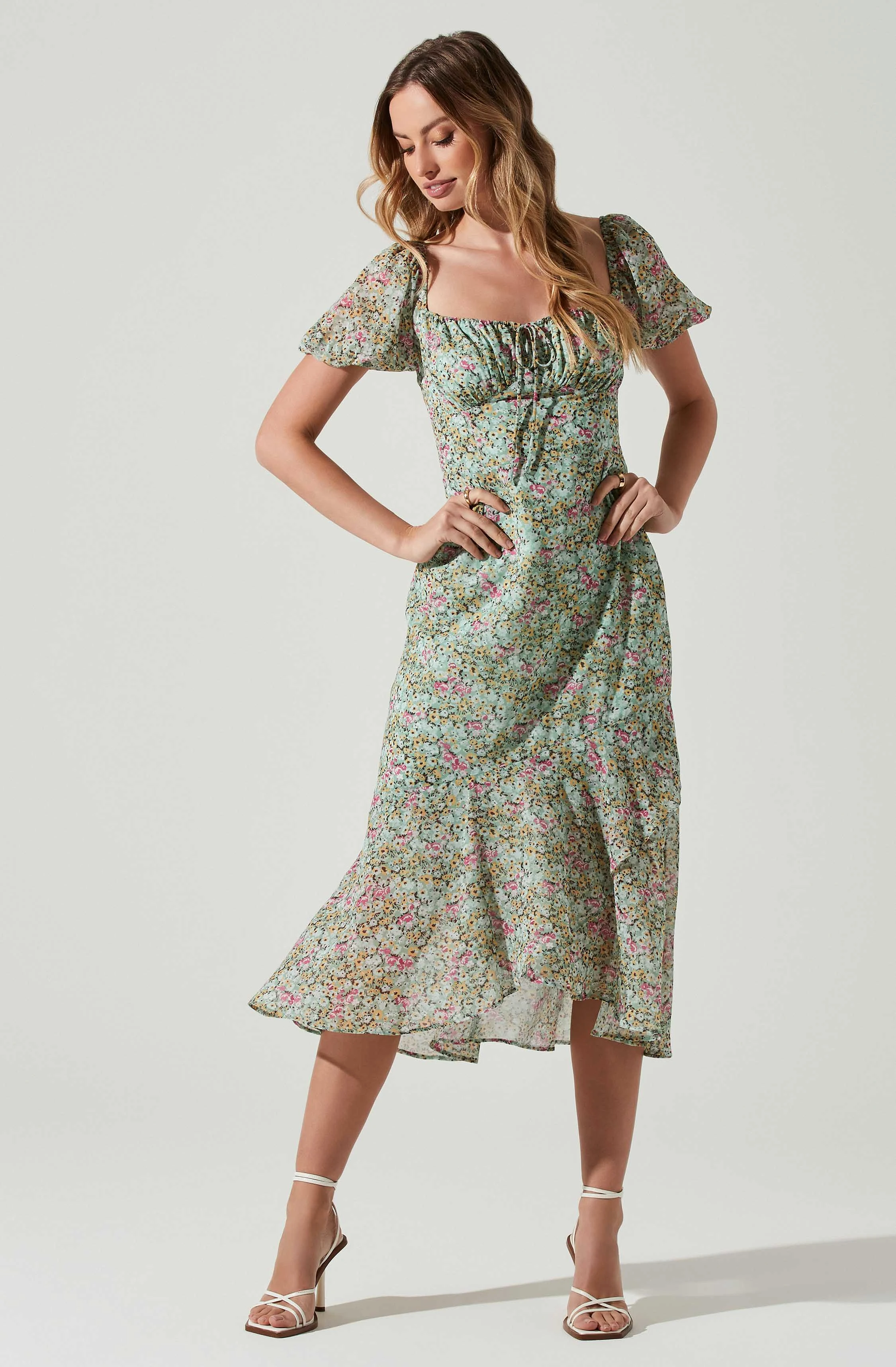 Aida Floral Puff Sleeve Midi Dress