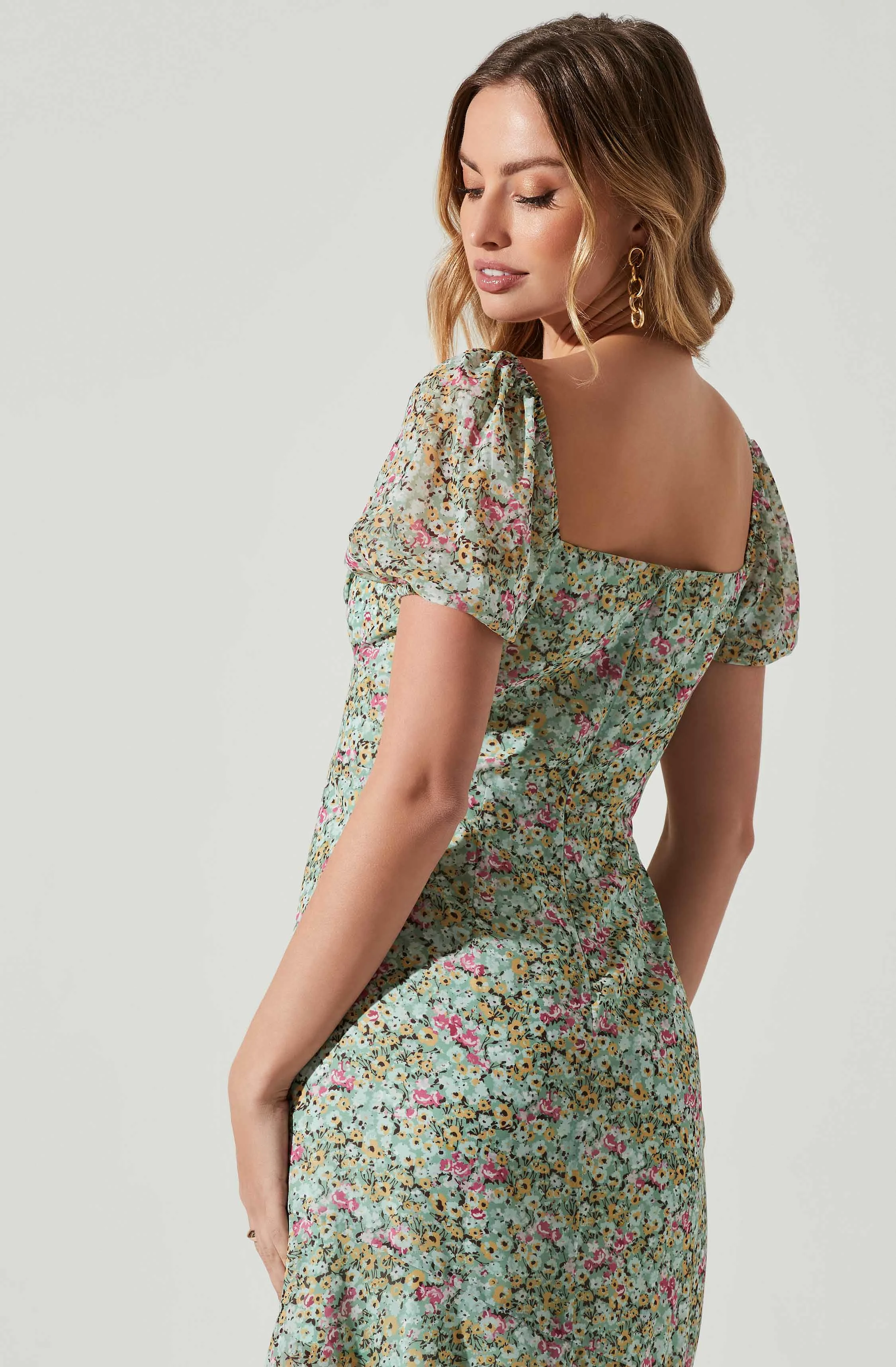 Aida Floral Puff Sleeve Midi Dress