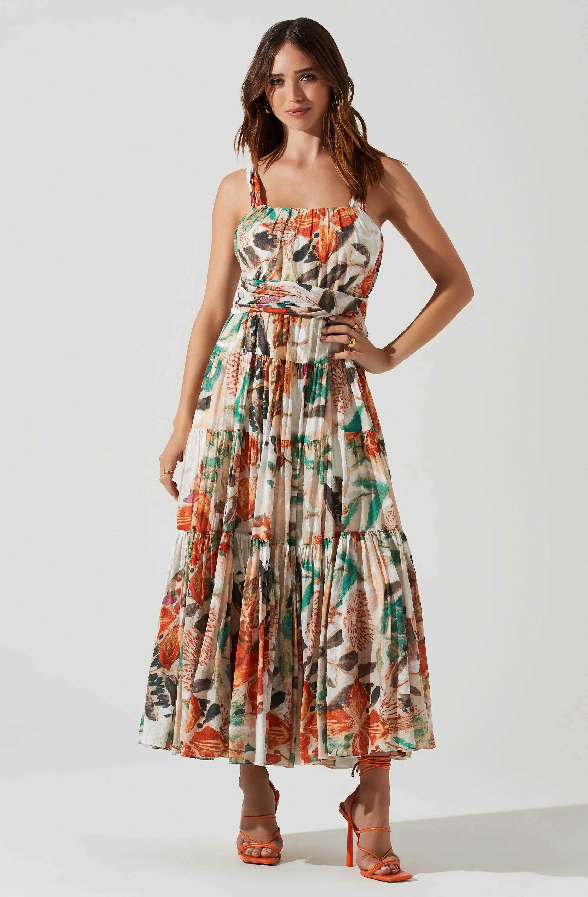 Almina Floral Pleated Midi Dress