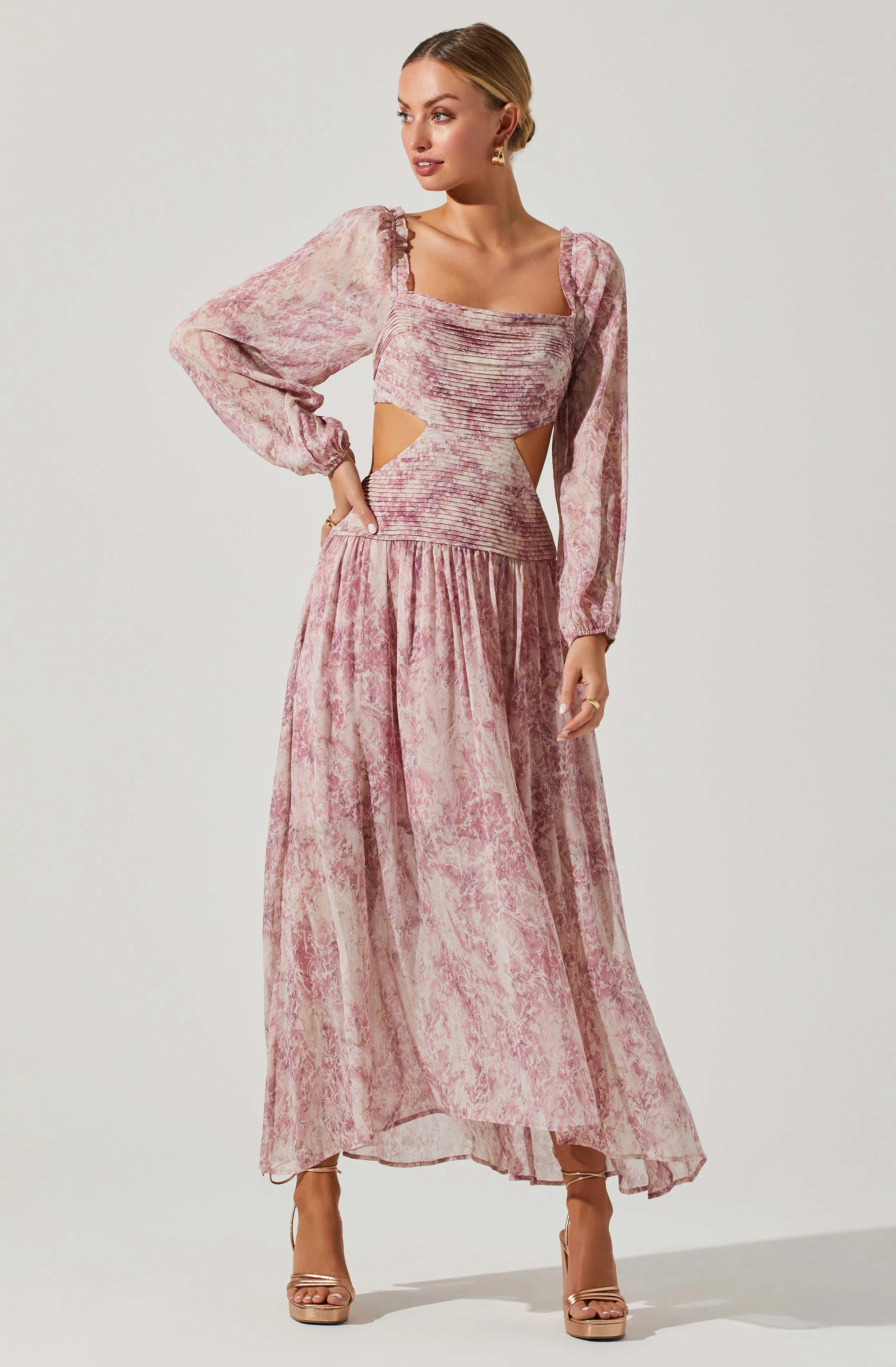 Amadora Square Neck Cutout Long Sleeve Maxi Dress