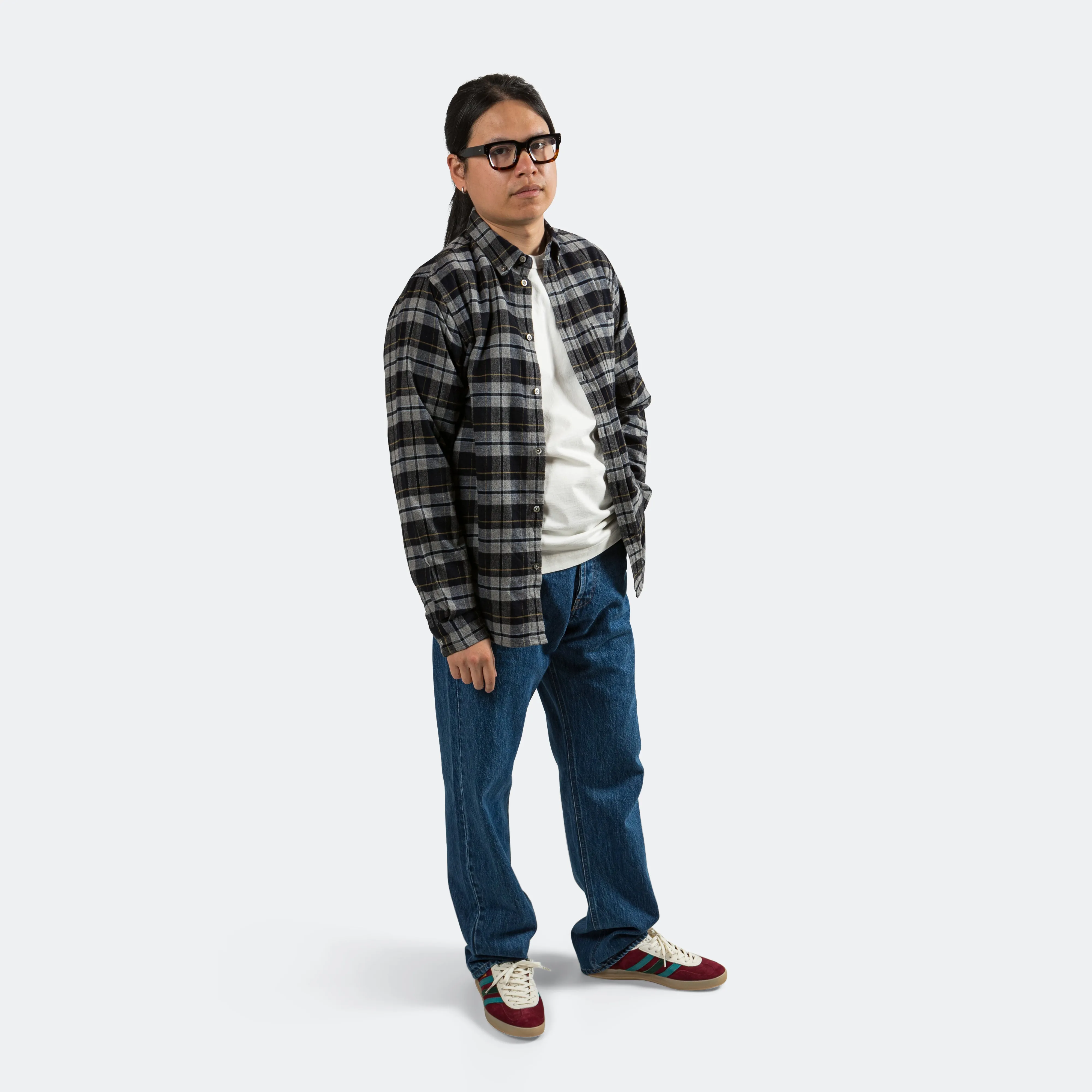 Anton Brushed Flannel Check - Medium Grey