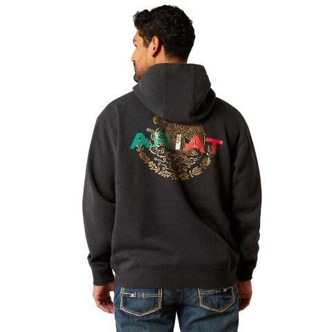 Ariat Men's Mexico Flag Lockup Hoodie in Black Heather