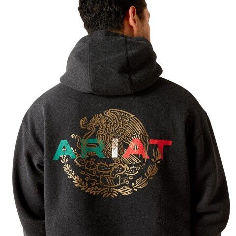 Ariat Men's Mexico Flag Lockup Hoodie in Black Heather