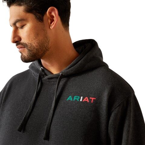 Ariat Men's Mexico Flag Lockup Hoodie in Black Heather