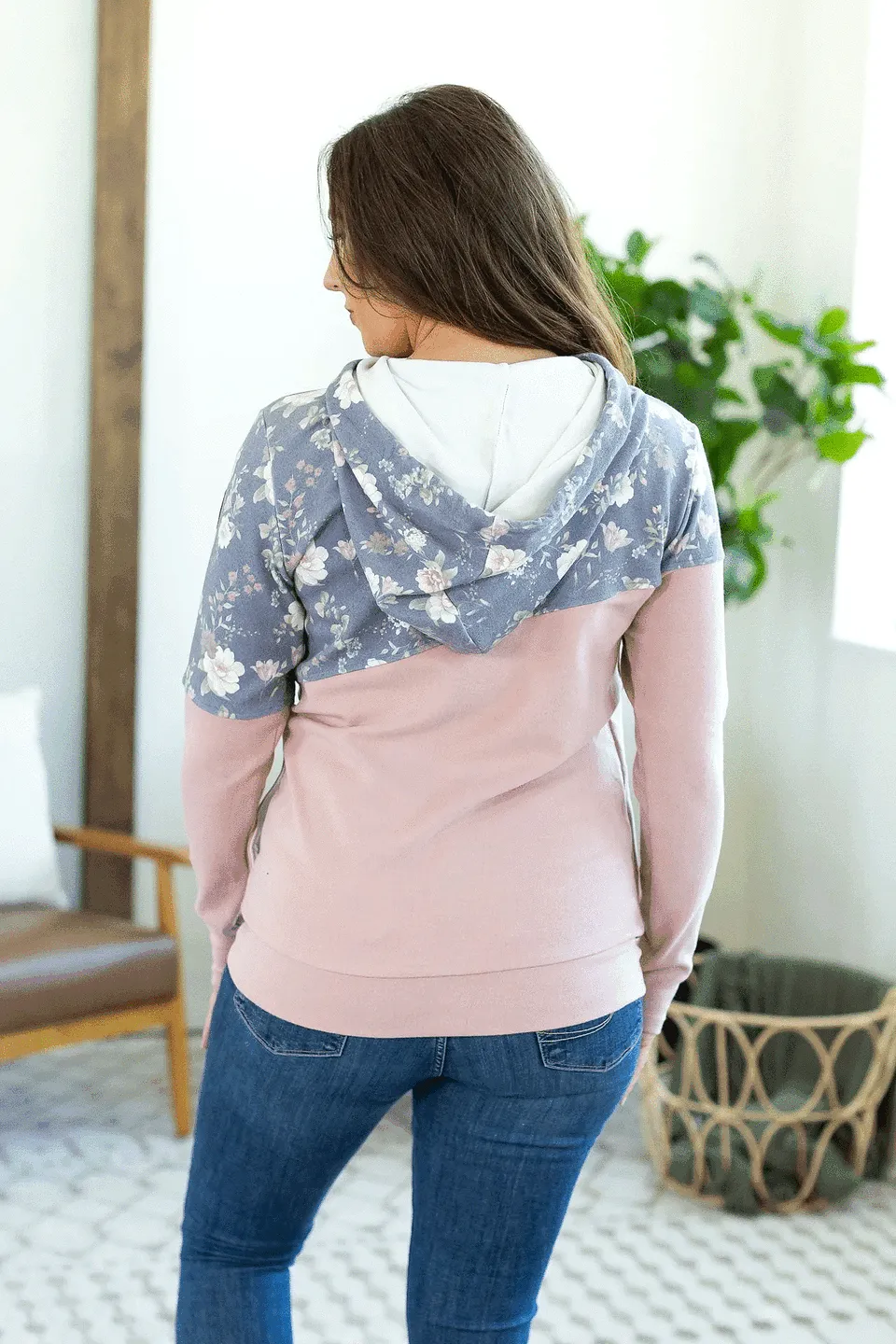 Ashley Cowl Neck Hoodie in Floral Blush