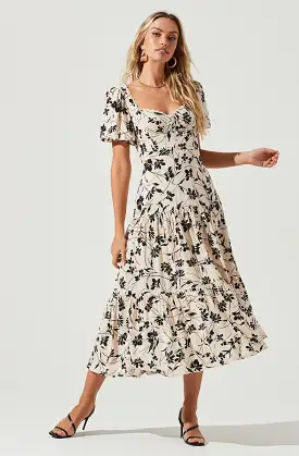 Baldwin Floral Print Puff Sleeve Midi Dress