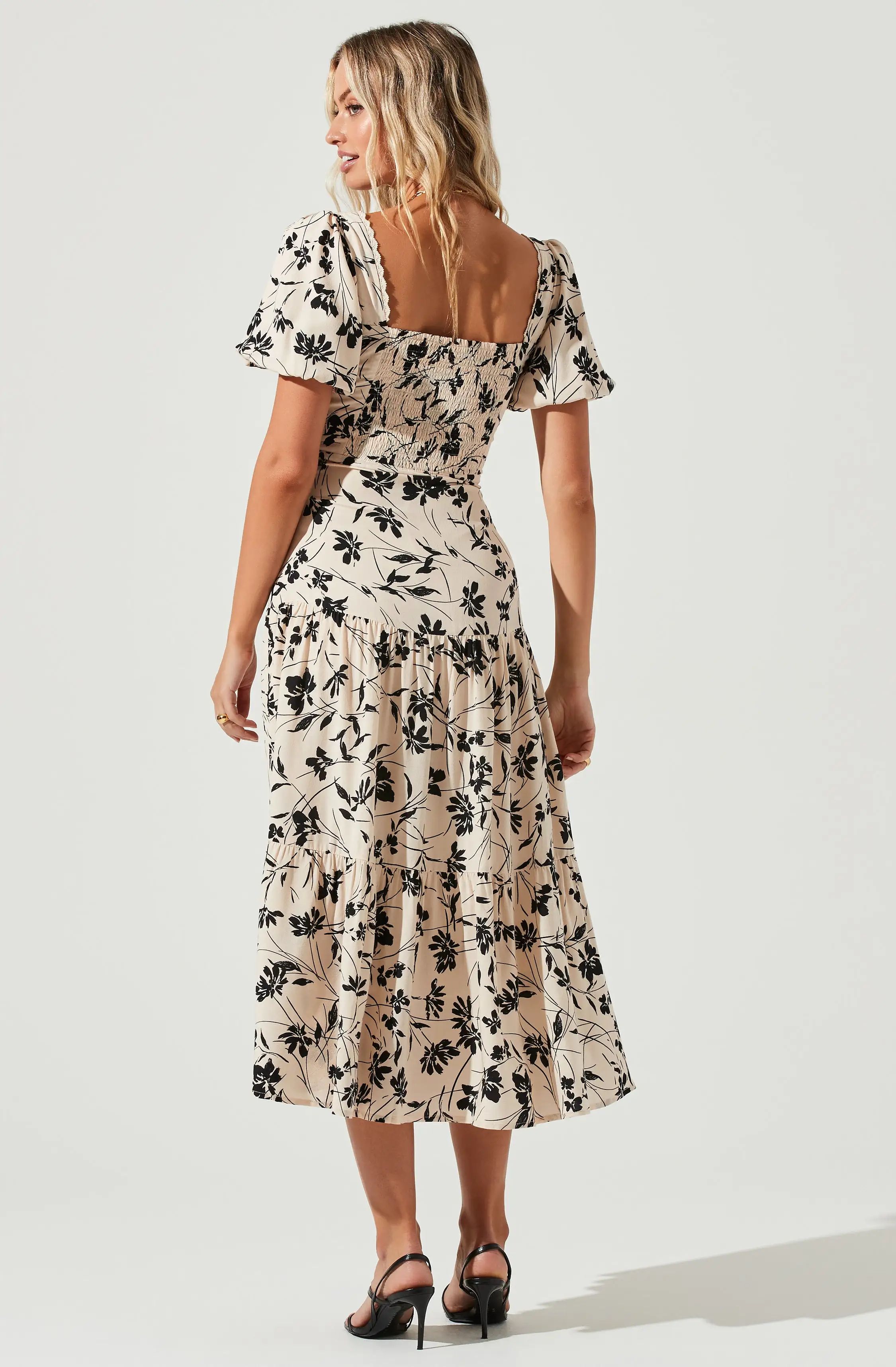 Baldwin Floral Print Puff Sleeve Midi Dress