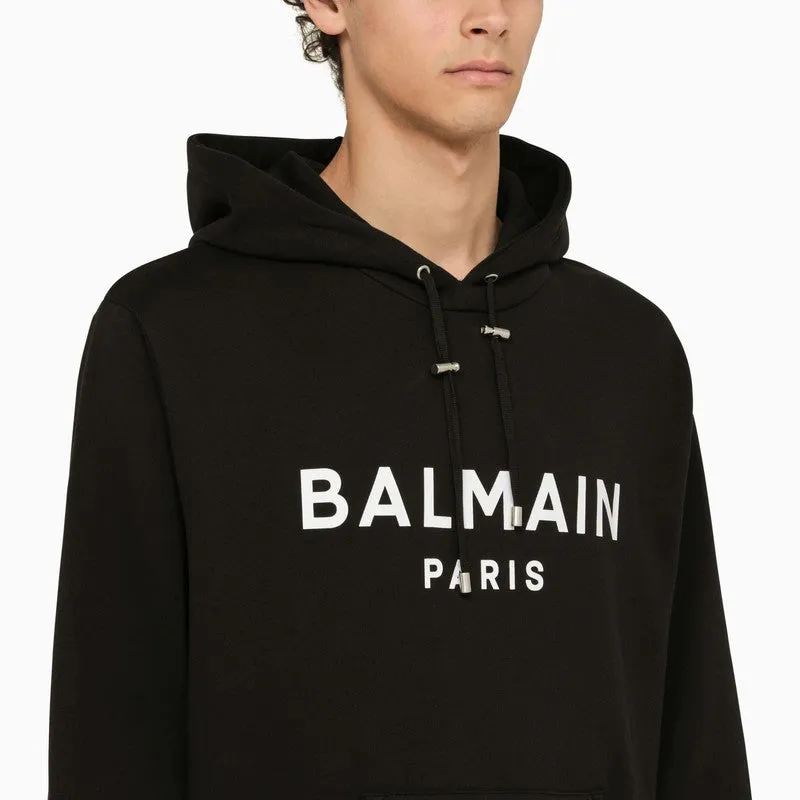 BALMAIN Black Hoodie with Logo Sweatshirt for Men - SS24 Collection