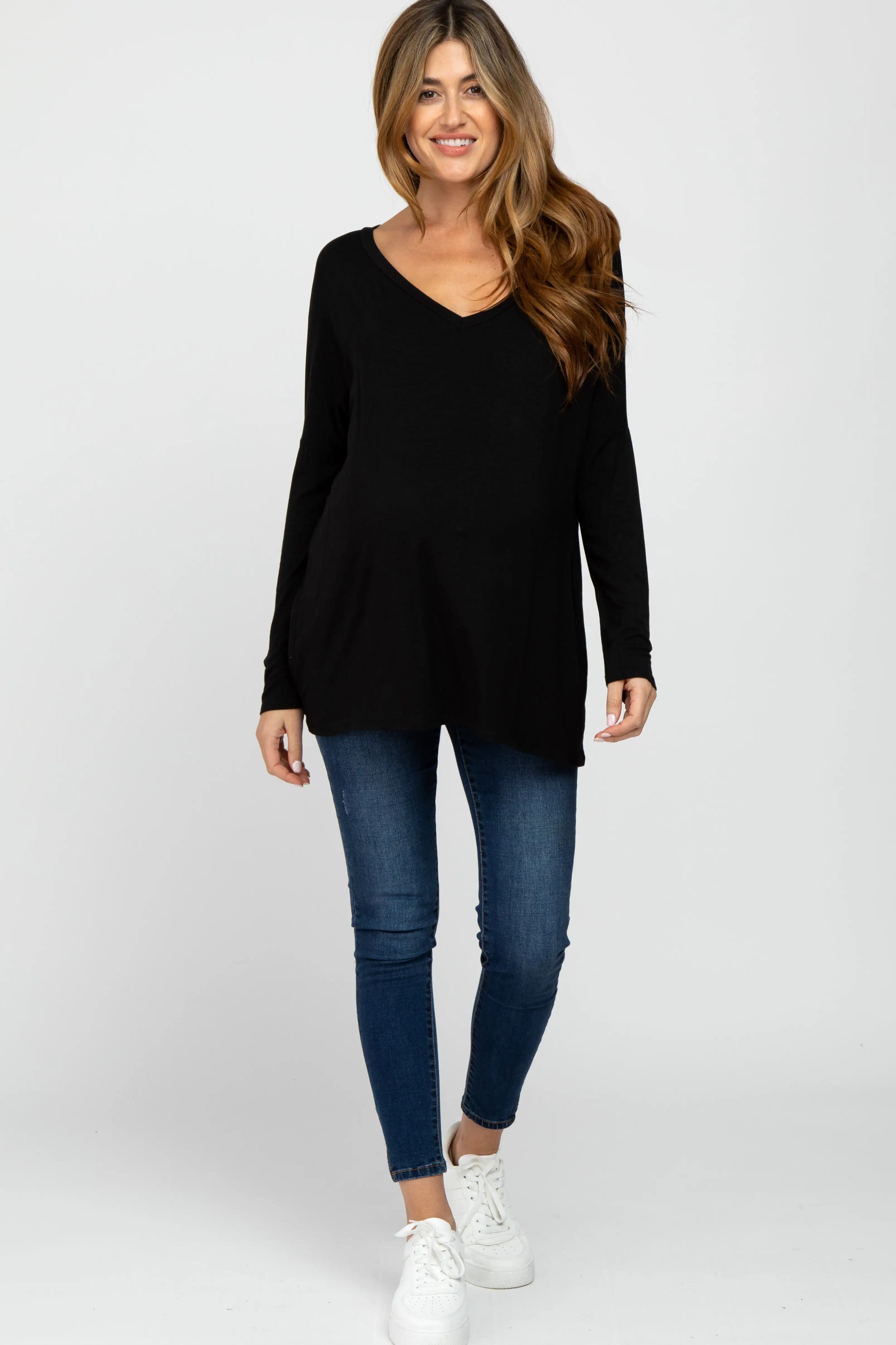 Black V-Neck Maternity Top