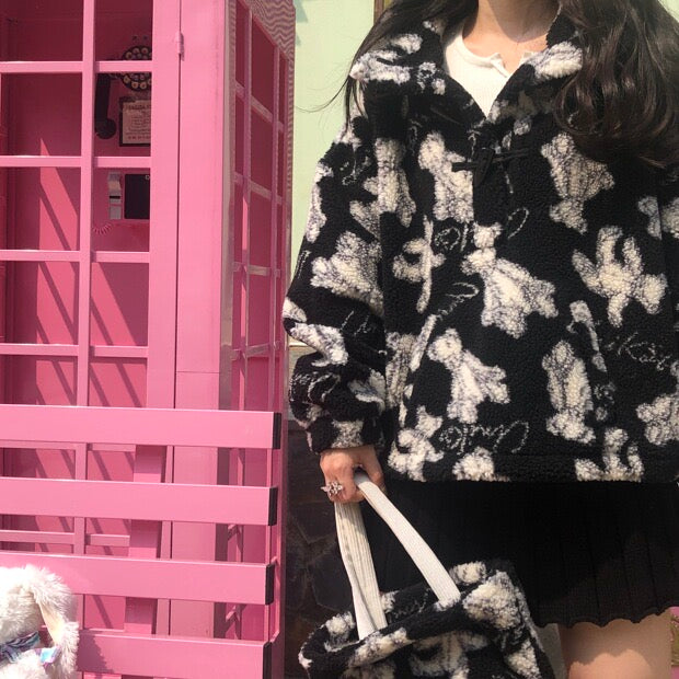 black white teddy bear long / short coat