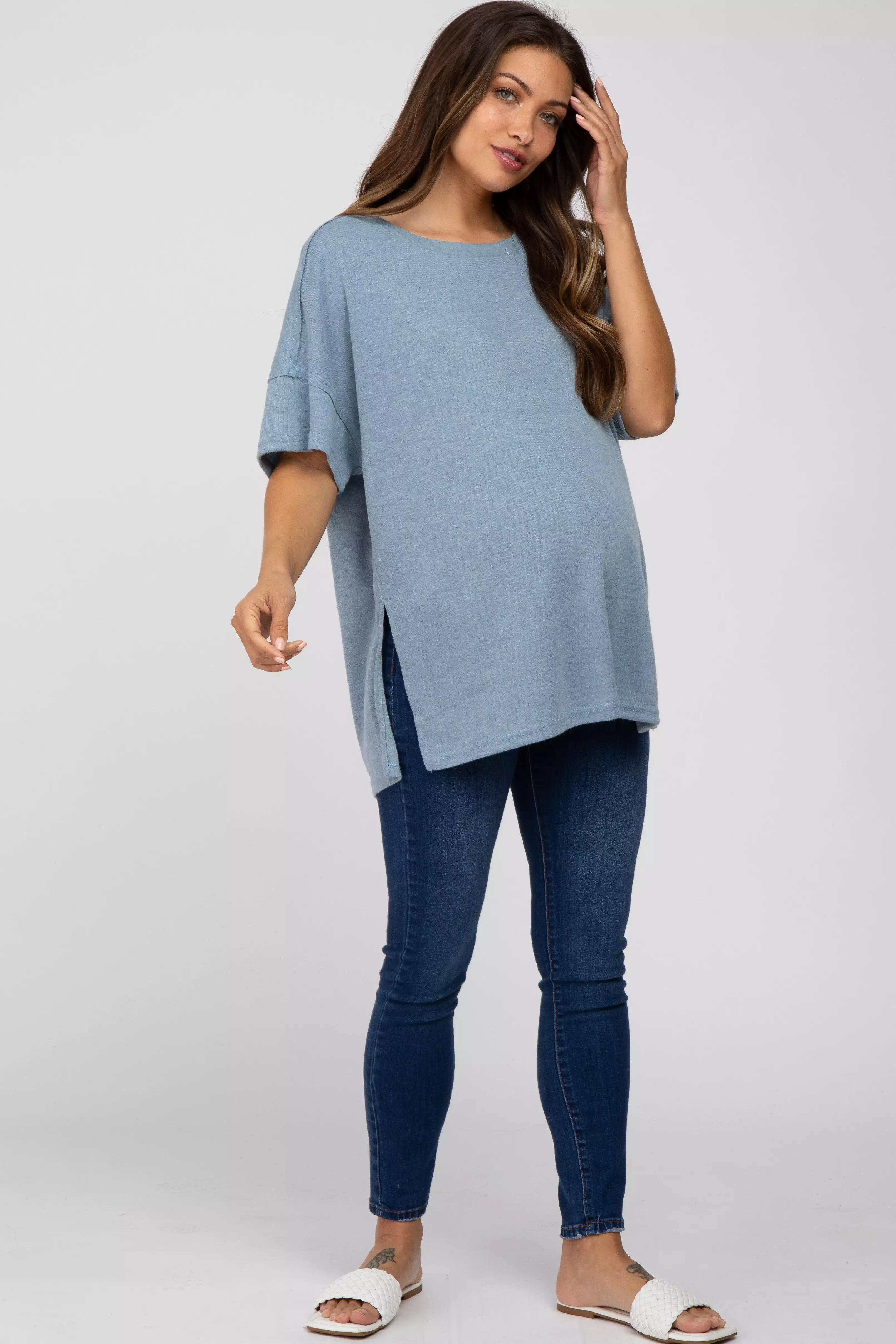 Blue Knit Oversized Maternity Top