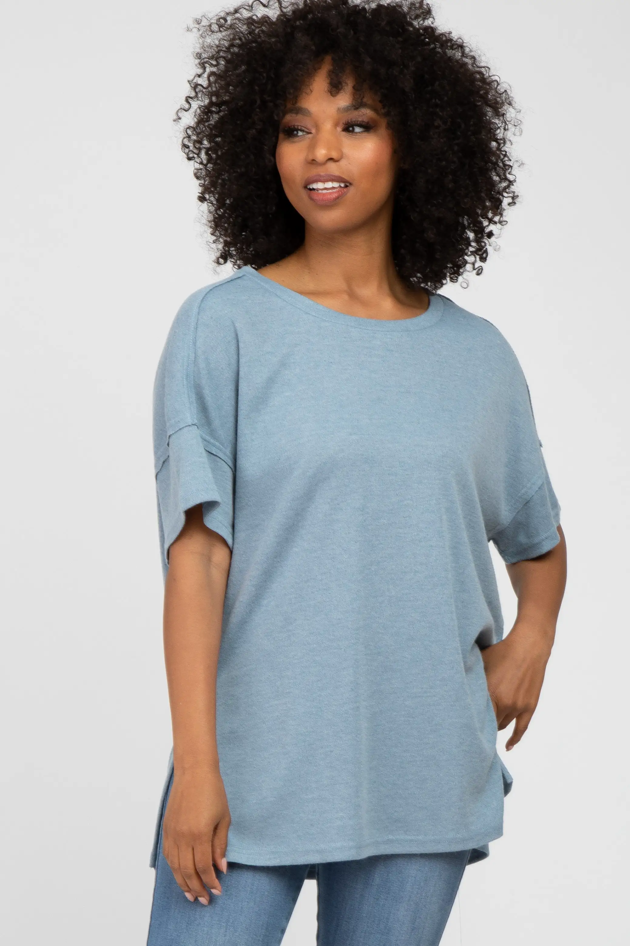 Blue Knit Oversized Maternity Top