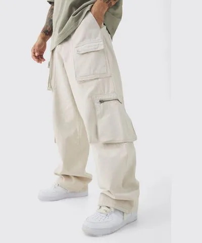 boohooMAN Mens Fixed Waist Washed Baggy Cargo Pants