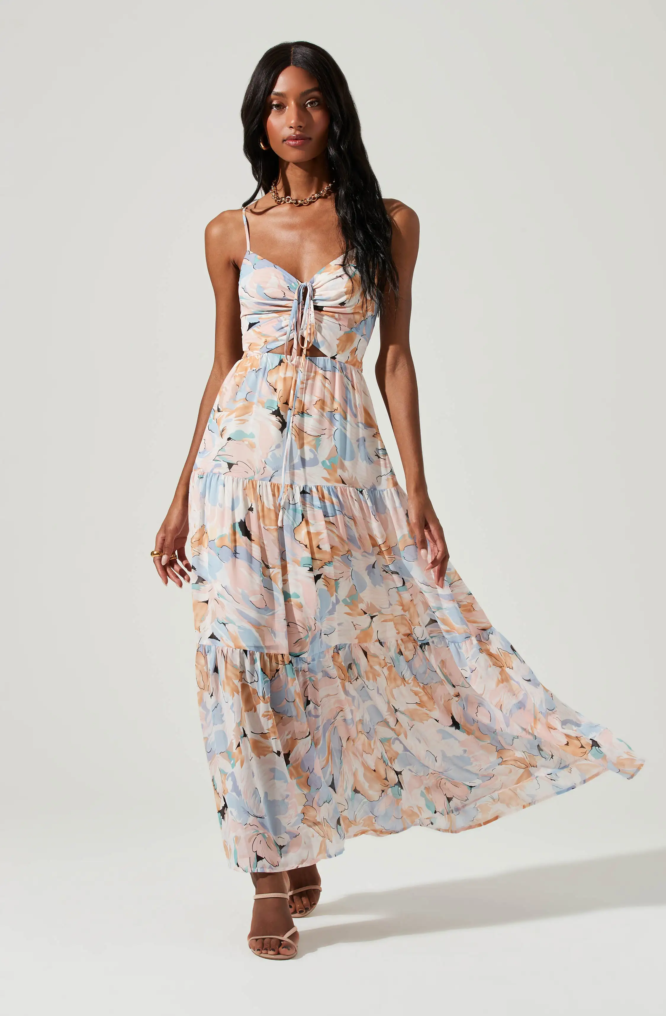 Brandy Floral Cinched Front Cutout Maxi Dress