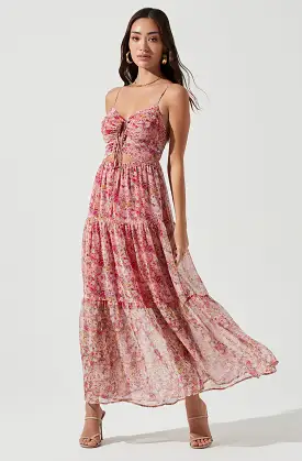 Brandy Floral Cinched Front Cutout Maxi Dress