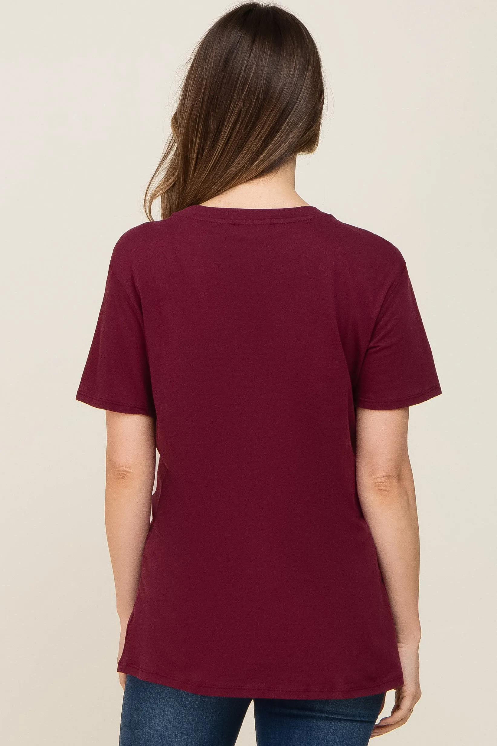 Burgundy Oversized Short Sleeve Maternity Top