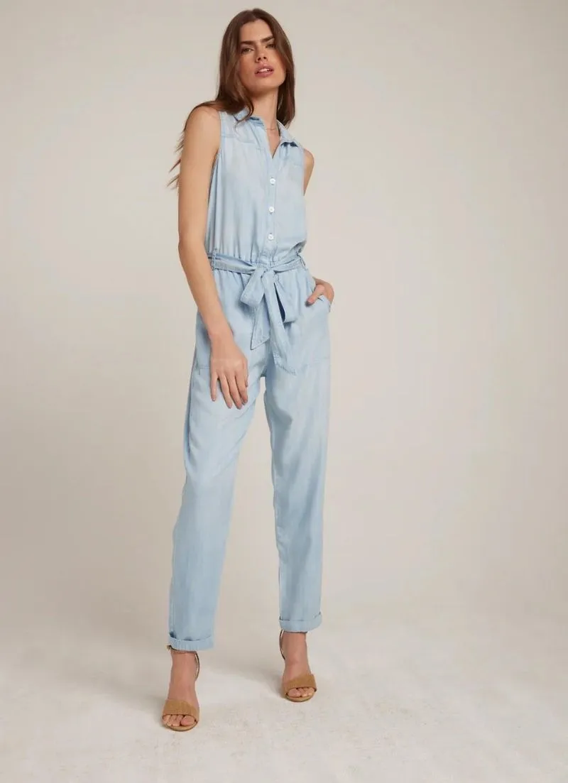 Button Up Belted Jumpsuit