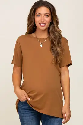 Camel Oversized Short Sleeve Maternity Top