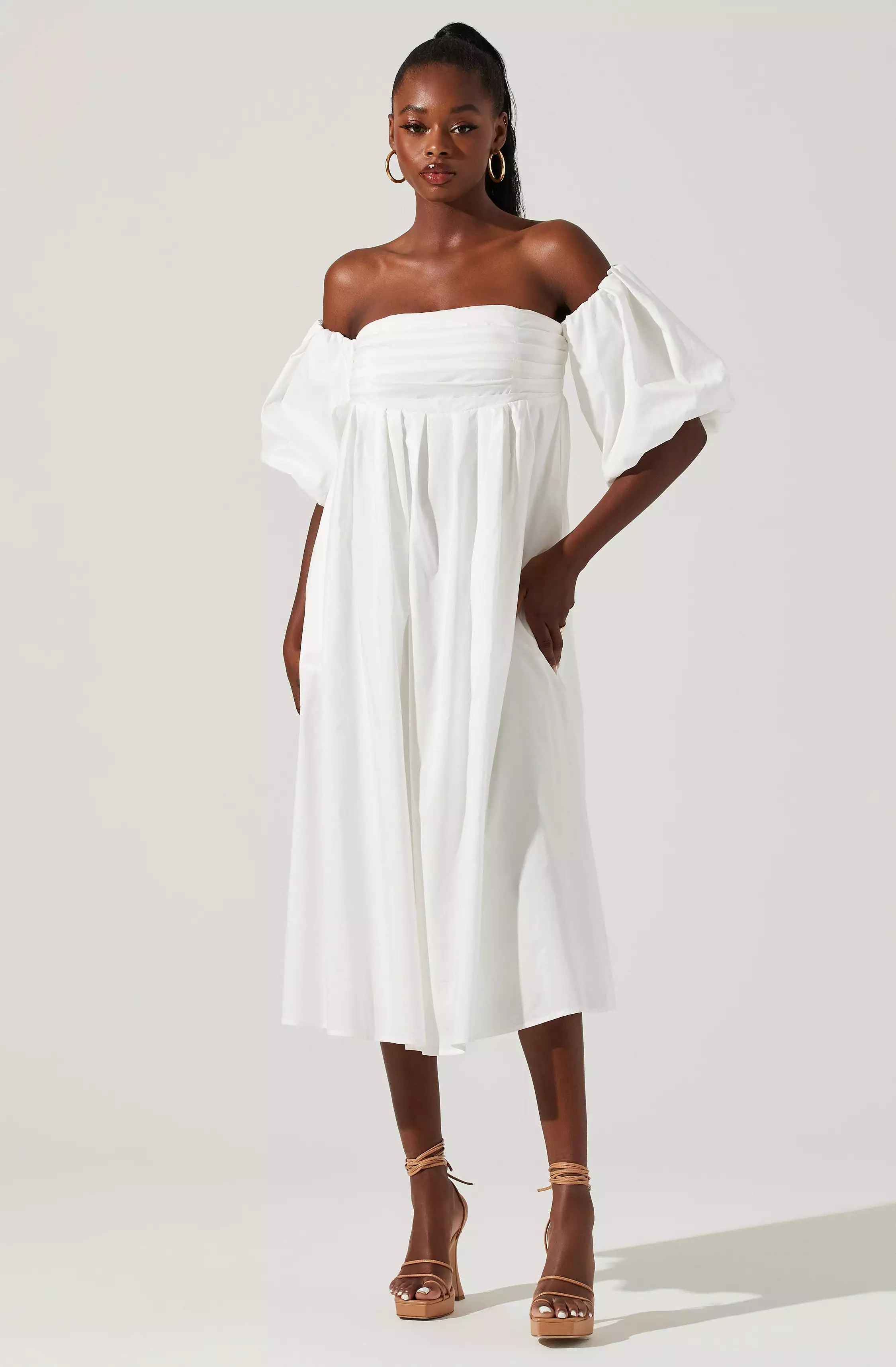 Carlin Off Shoulder Puff Sleeve Midi Dress