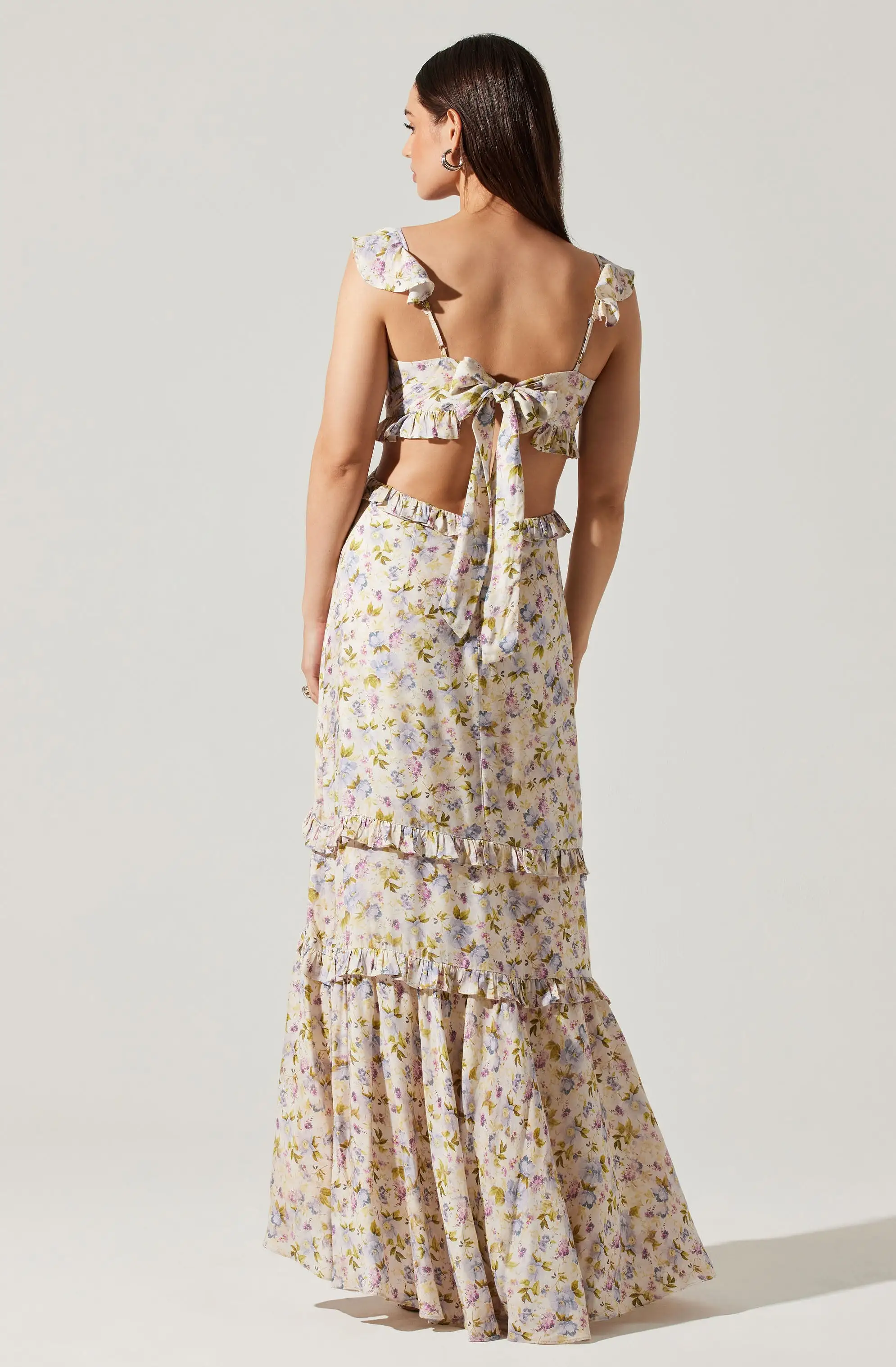 Cassis Floral Ruffle Maxi Dress