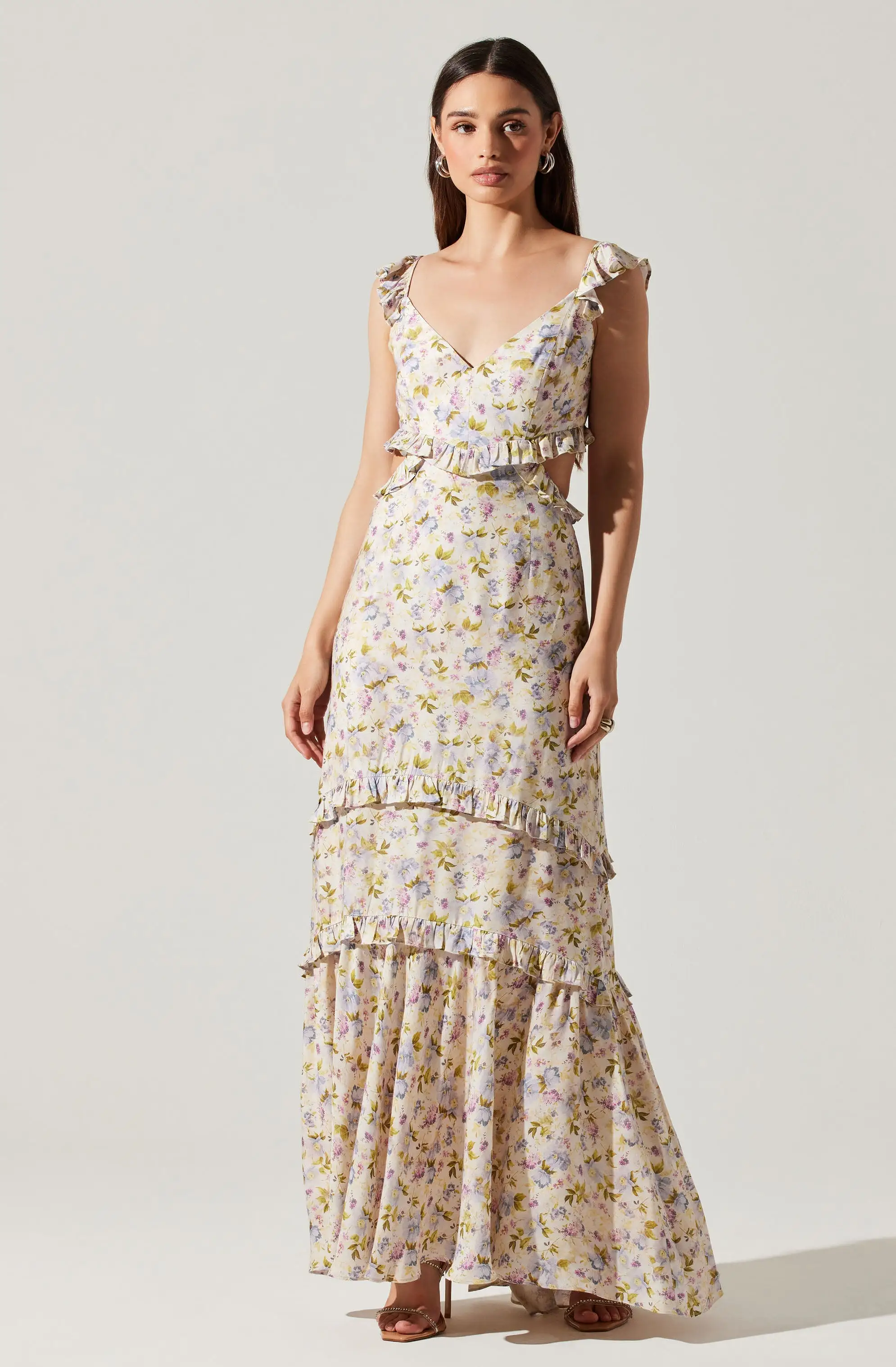 Cassis Floral Ruffle Maxi Dress