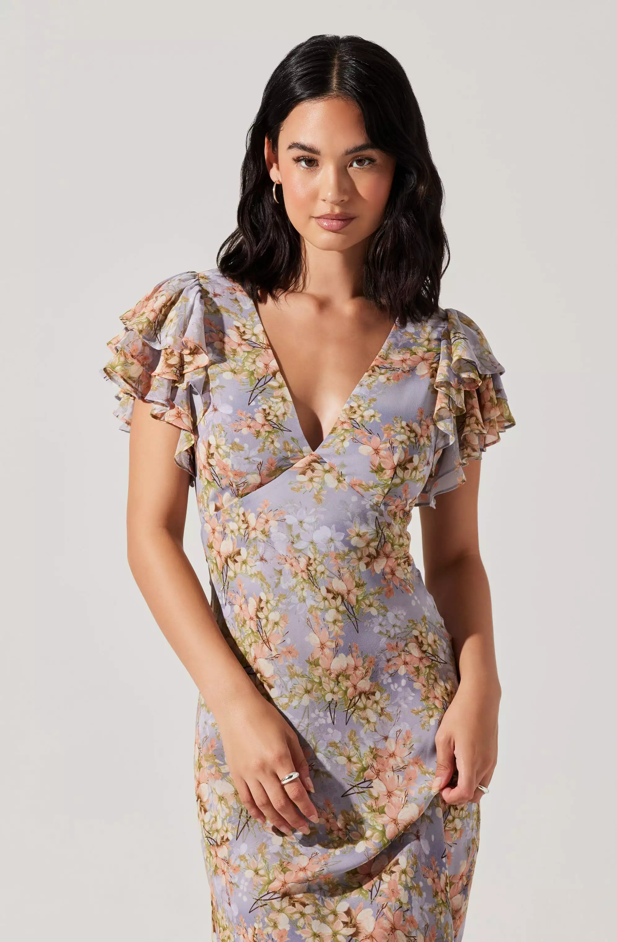 Celestine Floral Flutter Sleeve Midi Dress