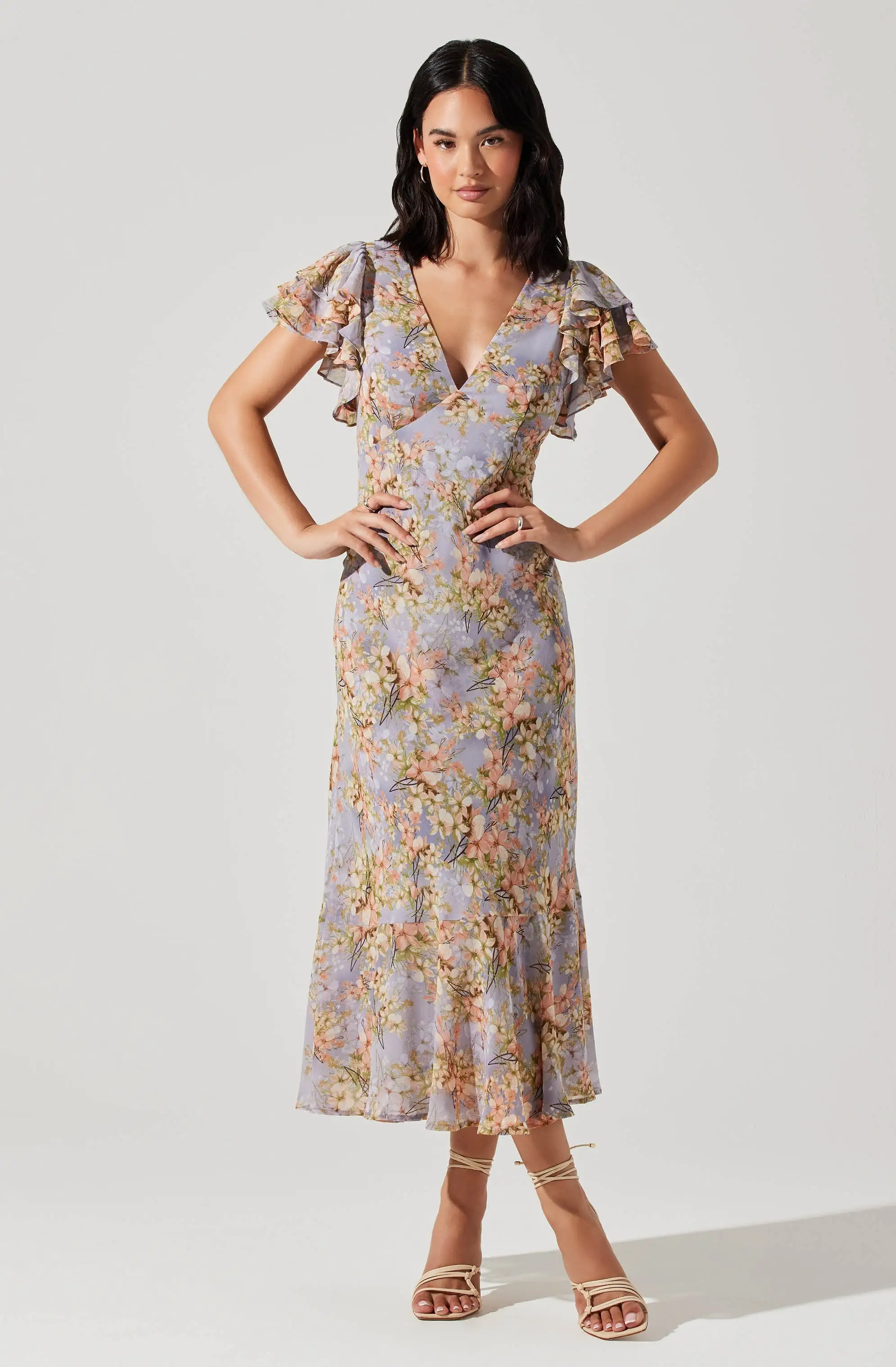 Celestine Floral Flutter Sleeve Midi Dress