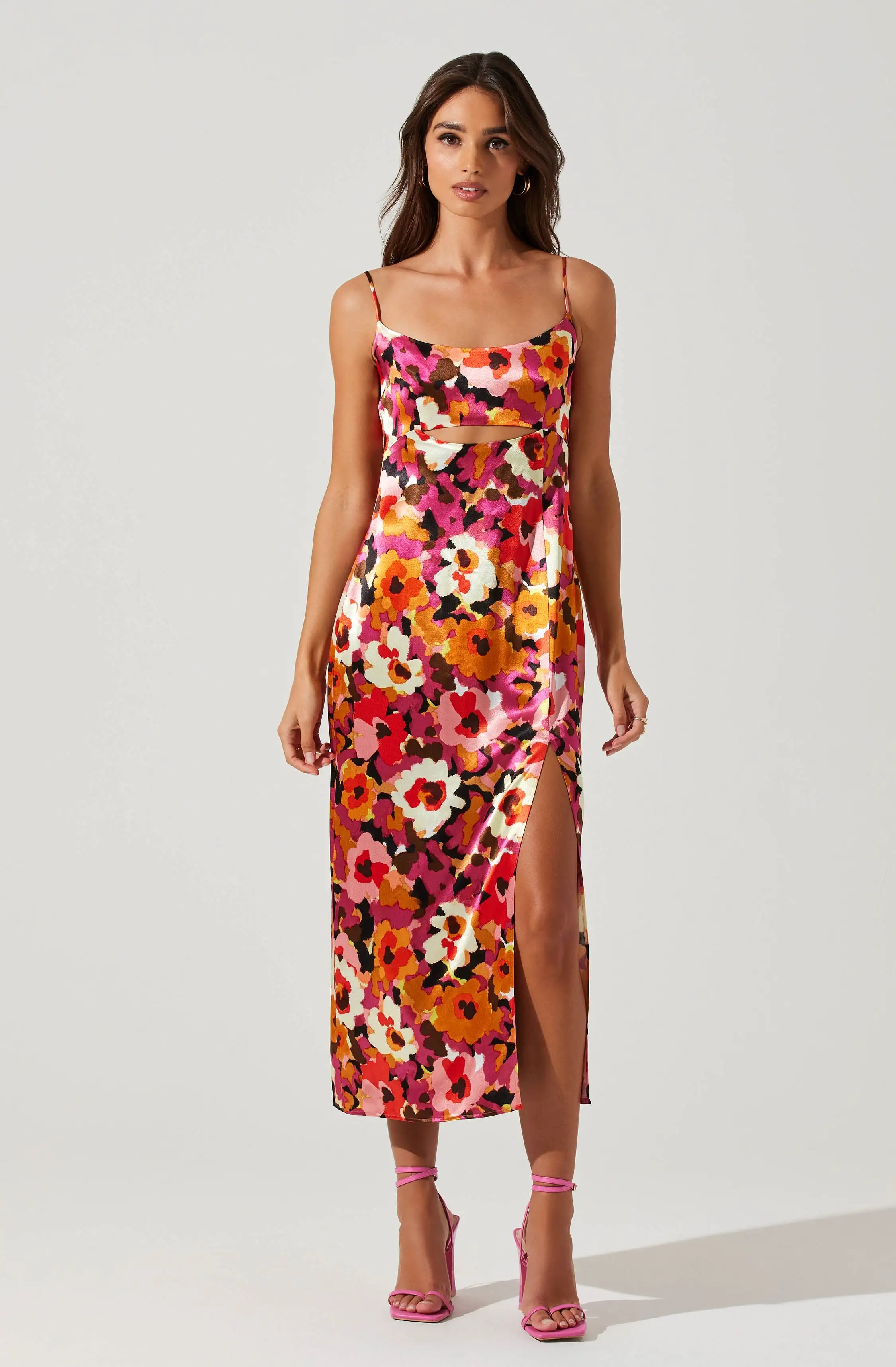 Chelsi Floral Satin Midi Dress