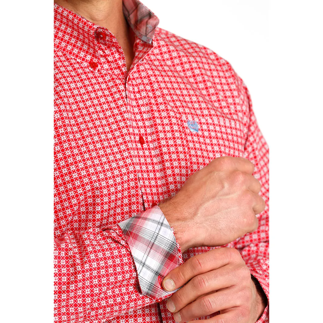 Cinch Men's Red Geo Print Long Sleeve