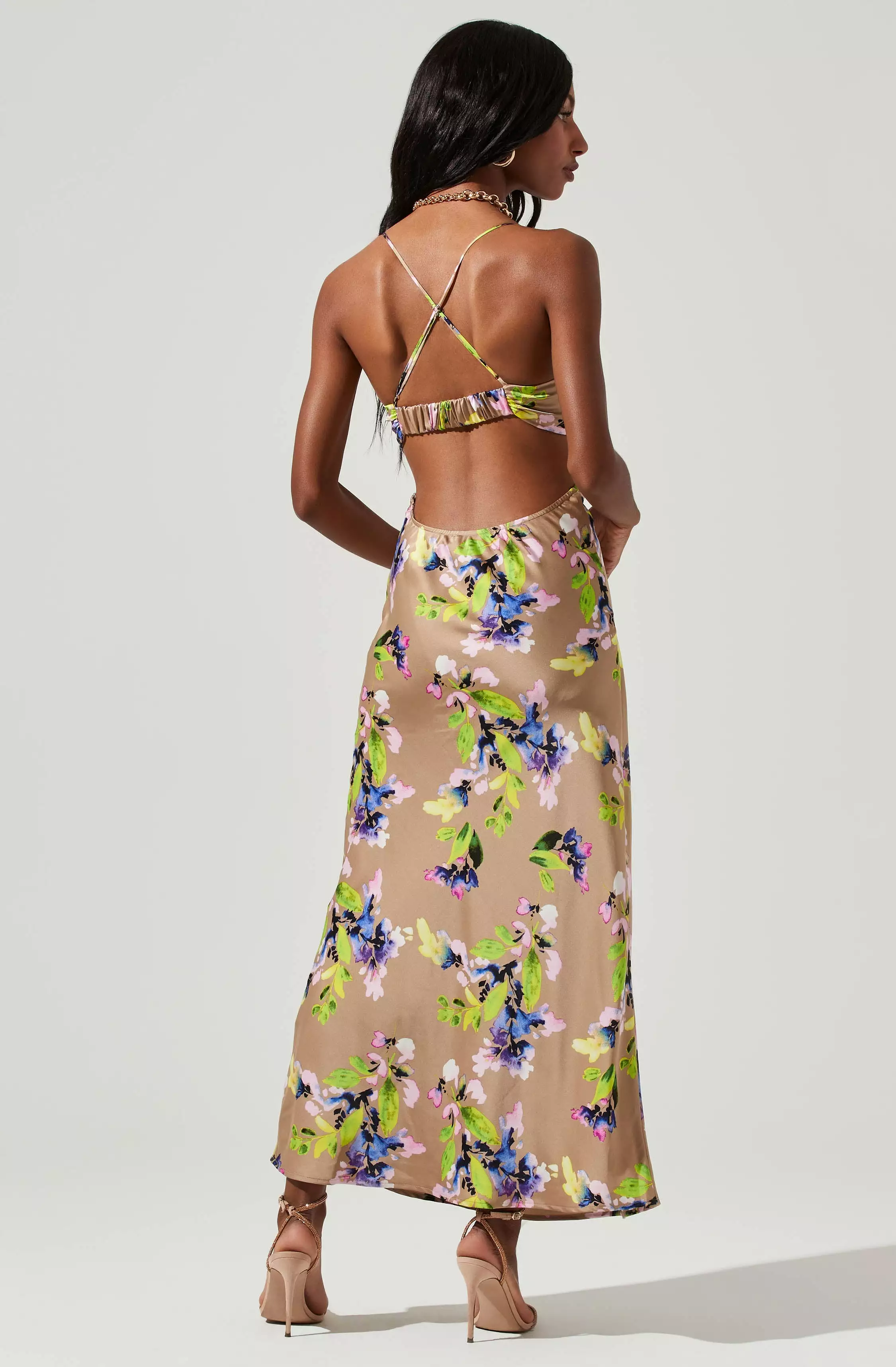 Colette Floral Satin Cutout Midi Dress