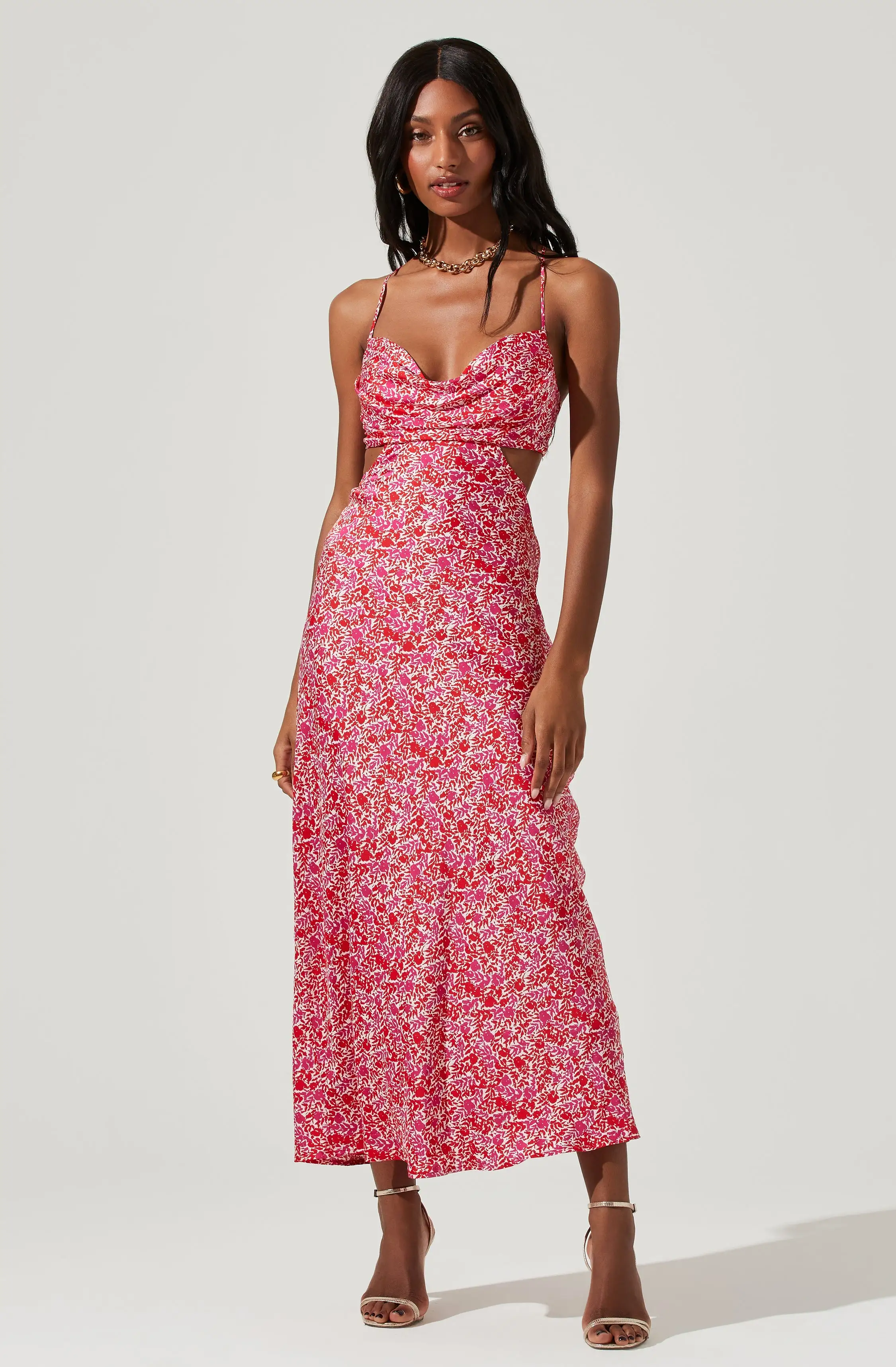 Colette Floral Satin Cutout Midi Dress