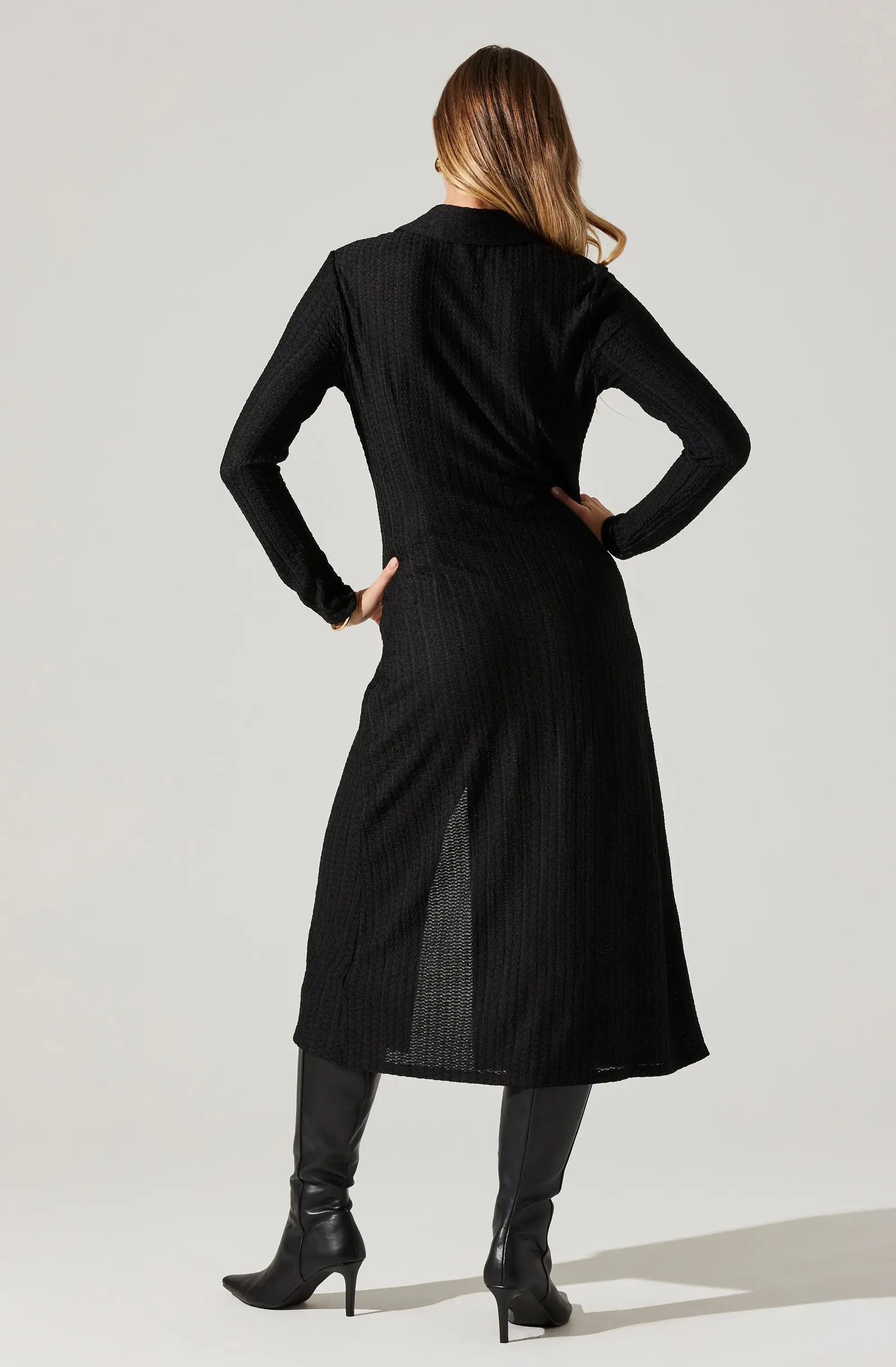 Collared Long Sleeve Midi Dress