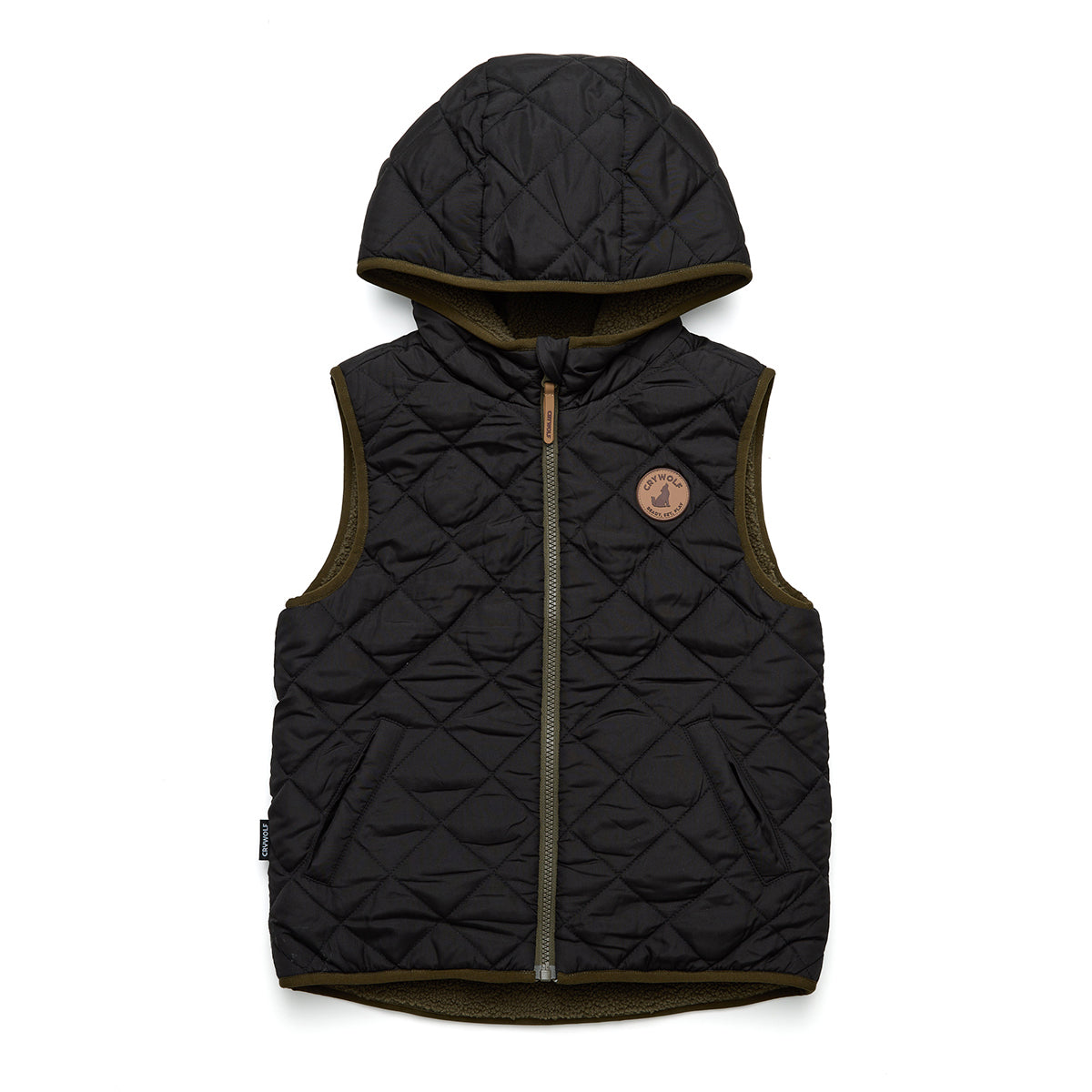 Crywolf Reversible Yeti Hooded Vest - Black/Khaki