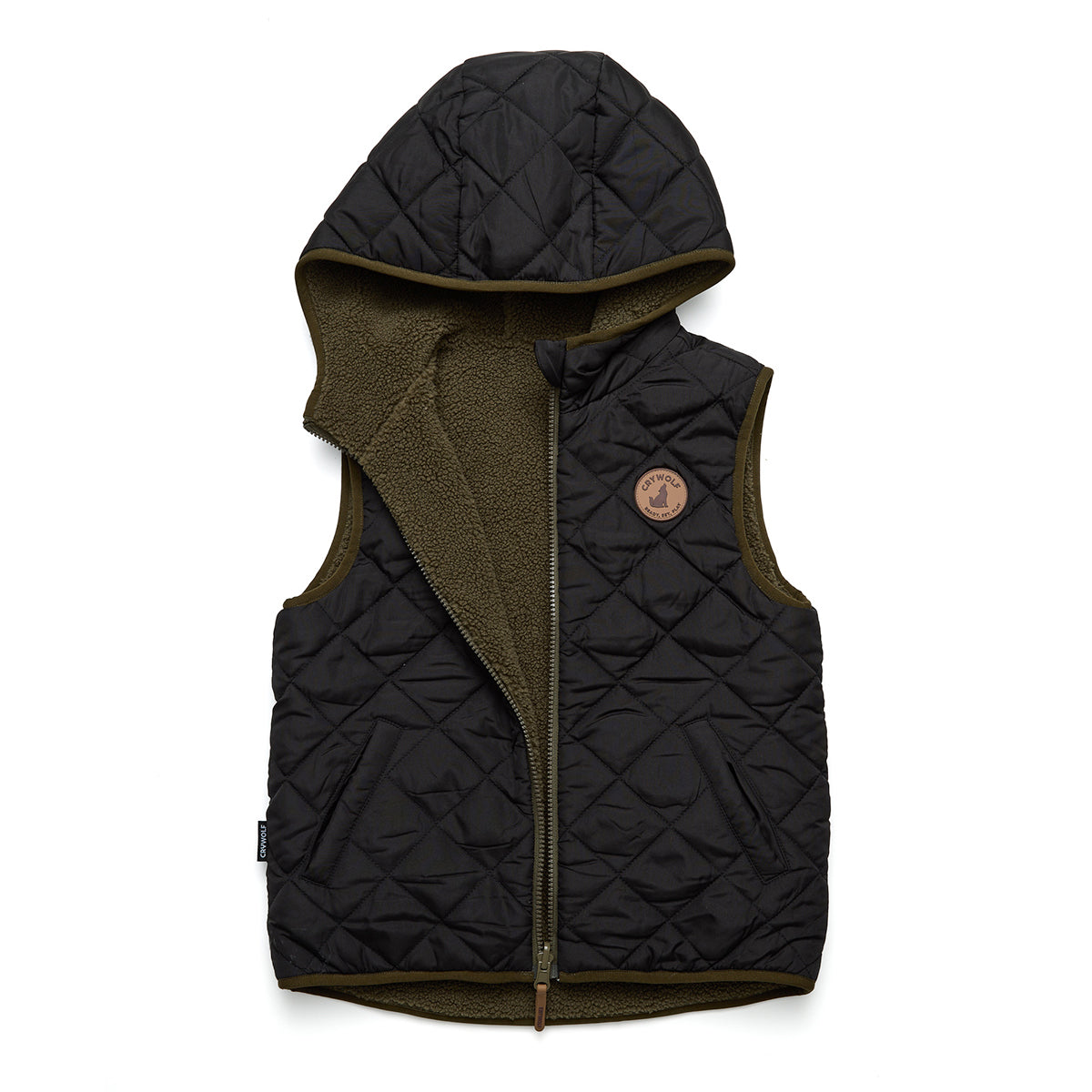 Crywolf Reversible Yeti Hooded Vest - Black/Khaki