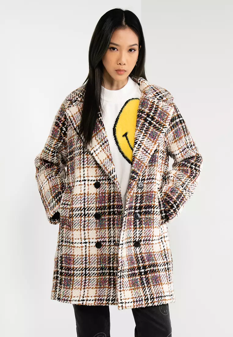 Desigual Duke Long Tartan Double-Button Coat