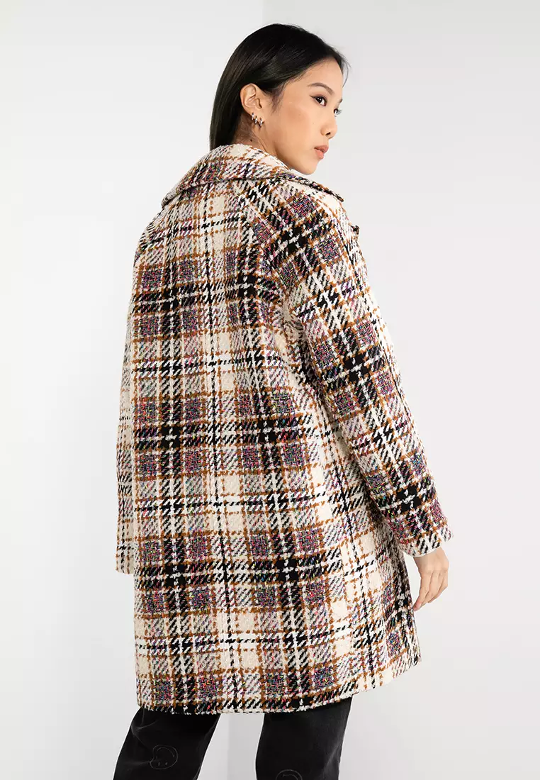 Desigual Duke Long Tartan Double-Button Coat