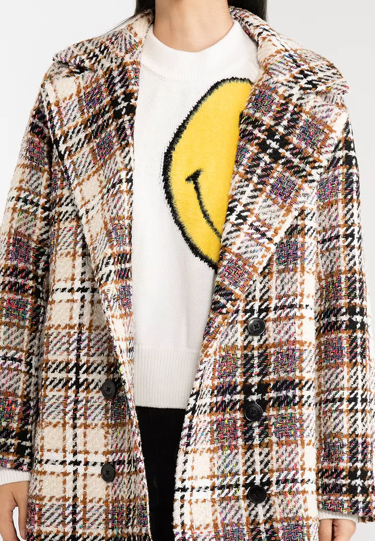 Desigual Duke Long Tartan Double-Button Coat