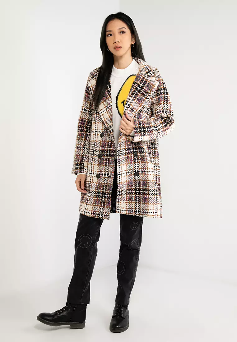 Desigual Duke Long Tartan Double-Button Coat