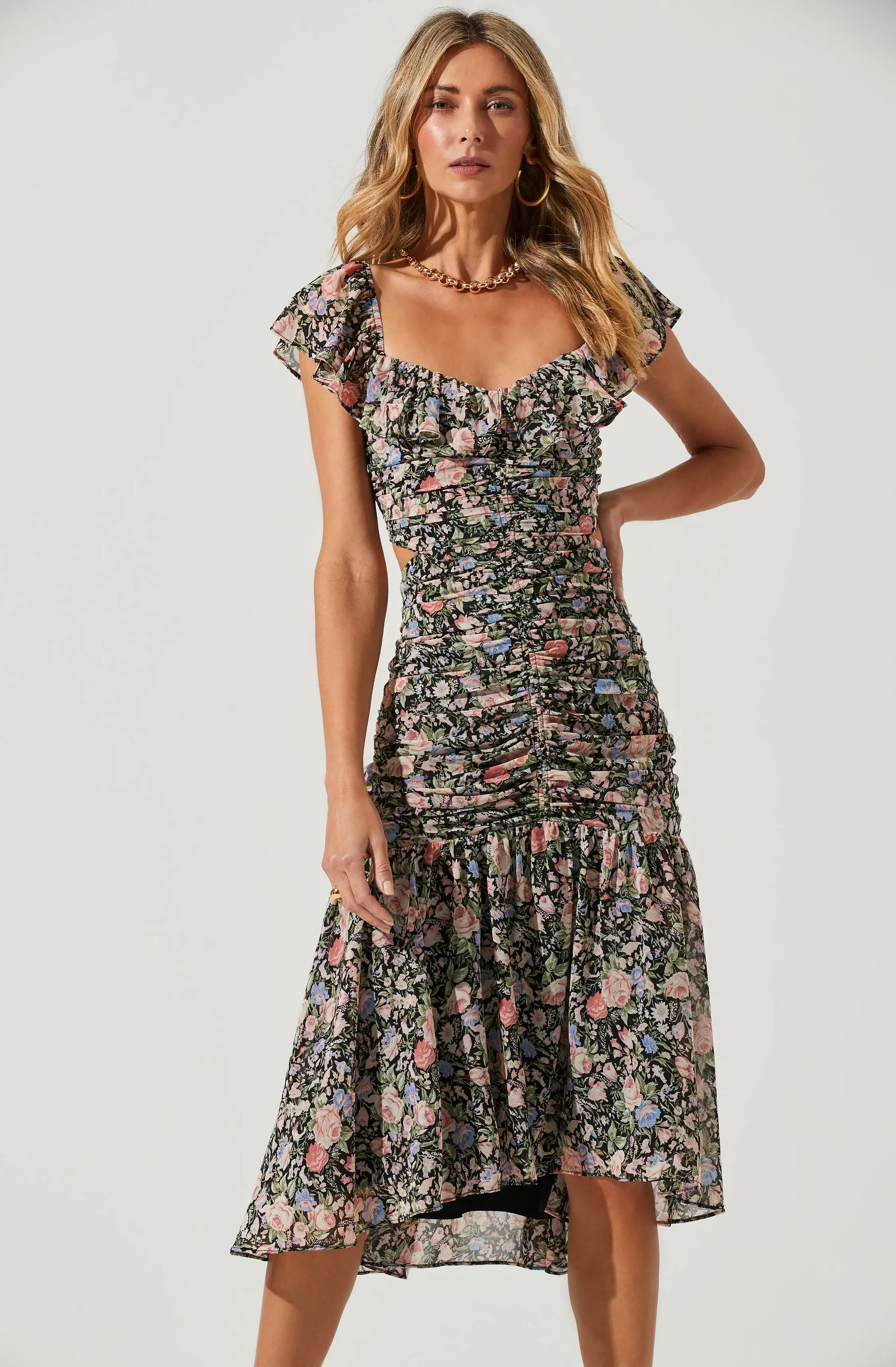 Devereaux Cutout Floral Midi Dress