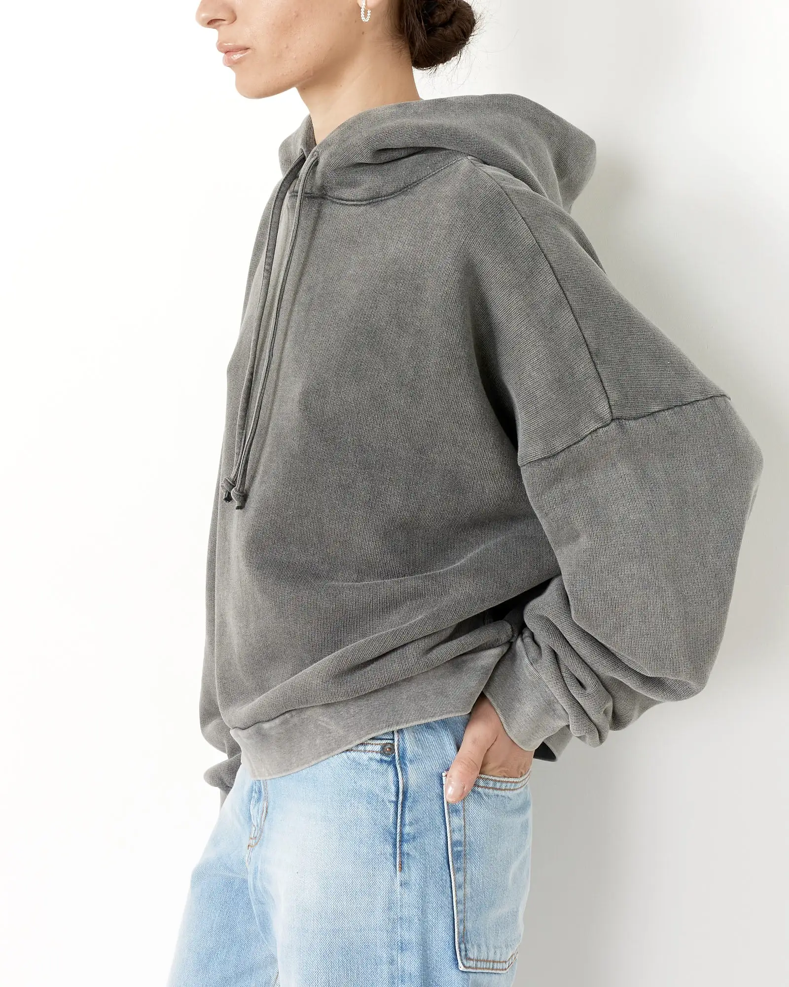 Drawstring Hoodie in Faded Black