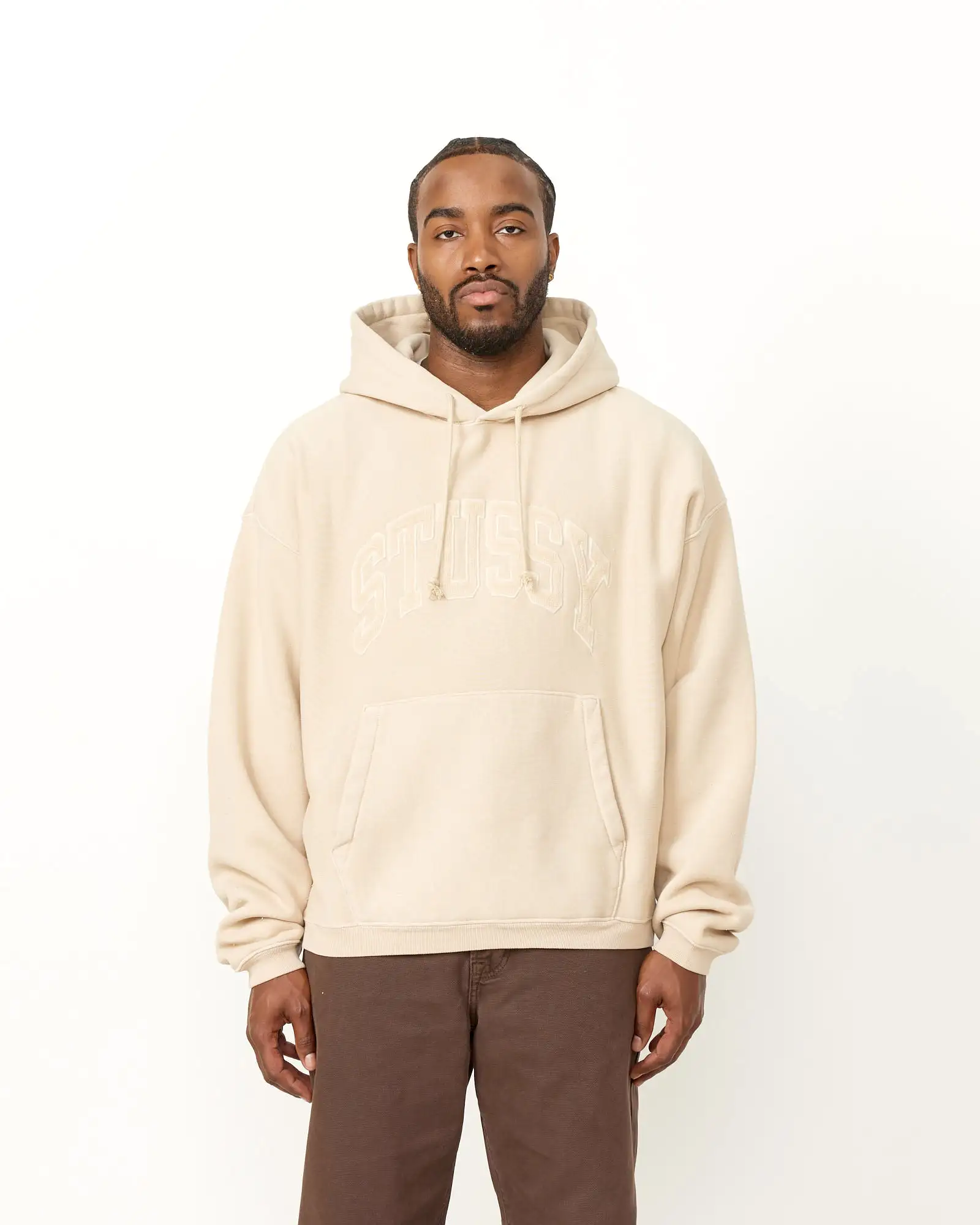 Embroidered Relaxed Hoodie in Sand