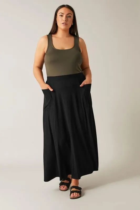 EVANS Curve Black Maxi Skirt