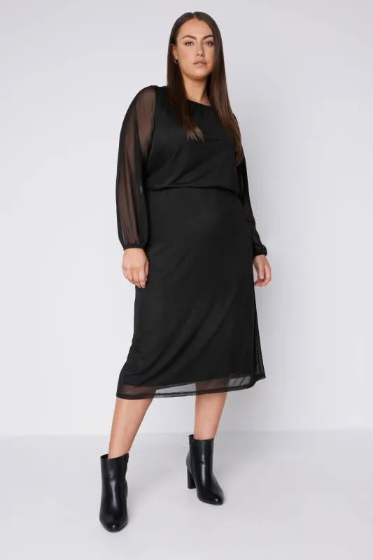 EVANS Curve Black Mesh Skirt