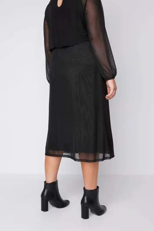 EVANS Curve Black Mesh Skirt